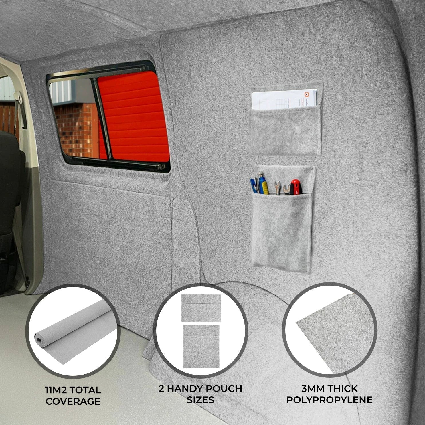 Van Carpet Lining & Storage Pouches - Silver Grey by Monster Shop