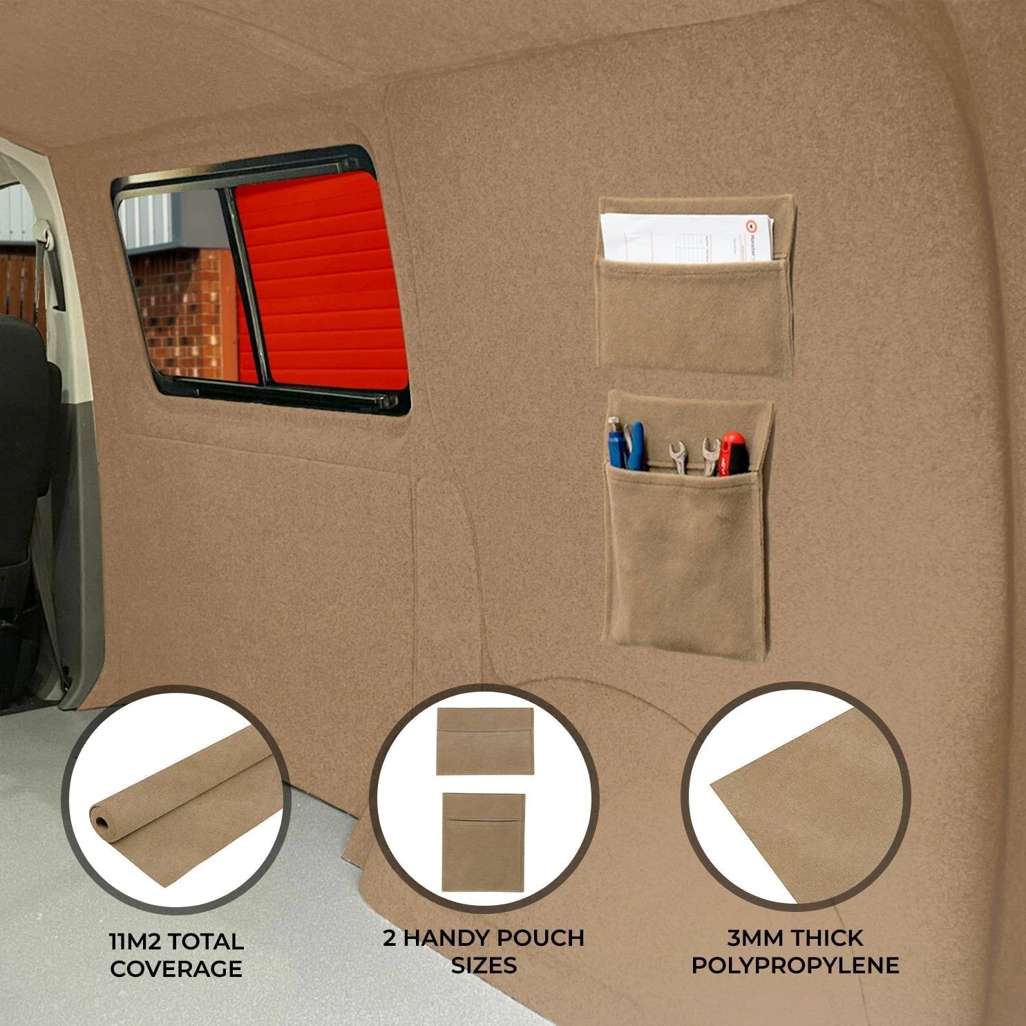 Monster Shop Van Carpet Lining & Storage Pouches - Beige -