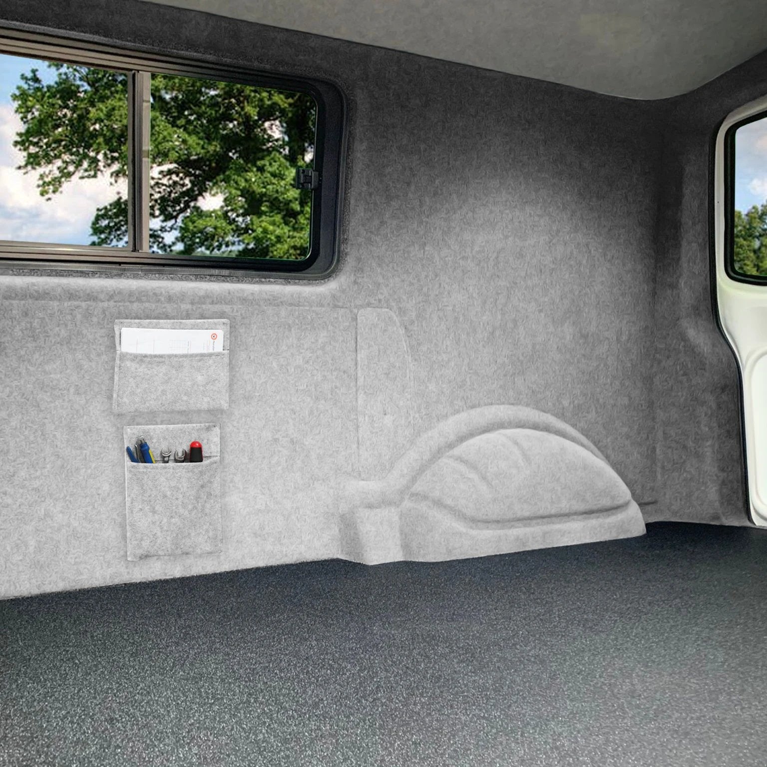 Silver Grey Van Carpet Lining, Storage Pouches & Adhesive Glue by Monster Shop