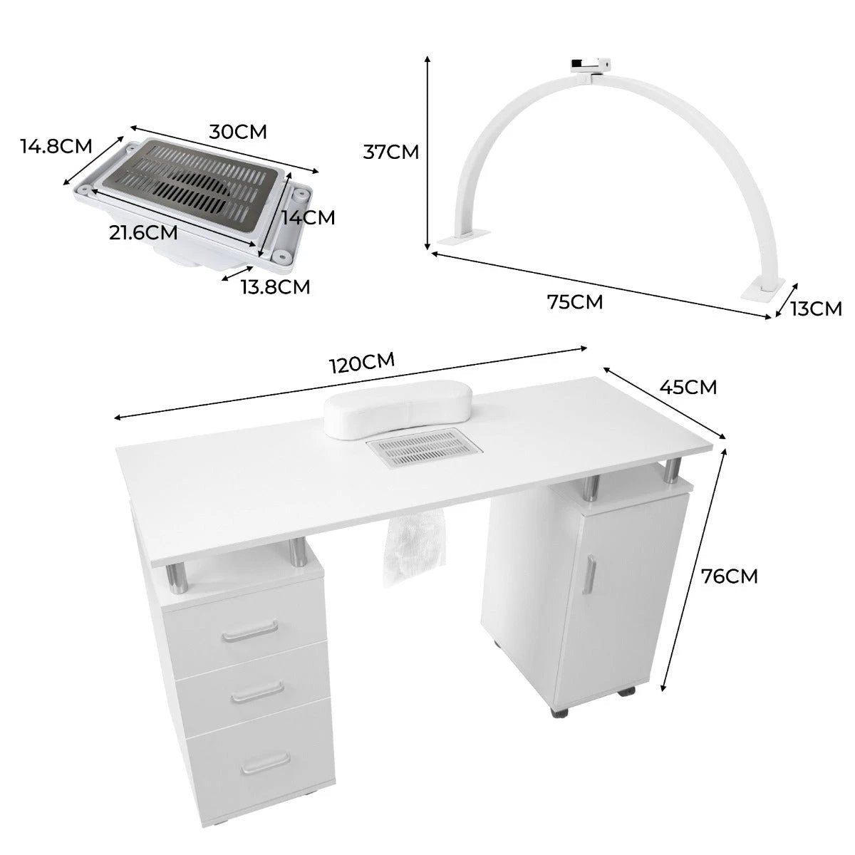 Monster Shop Professional Manicure Table & LED Half Moon Lamp -