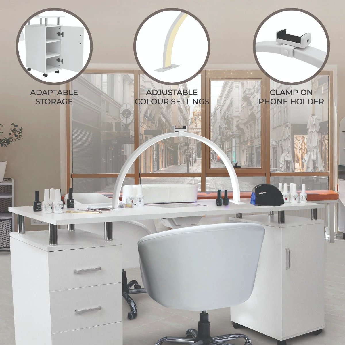 Monster Shop Professional Manicure Table & LED Half Moon Lamp -