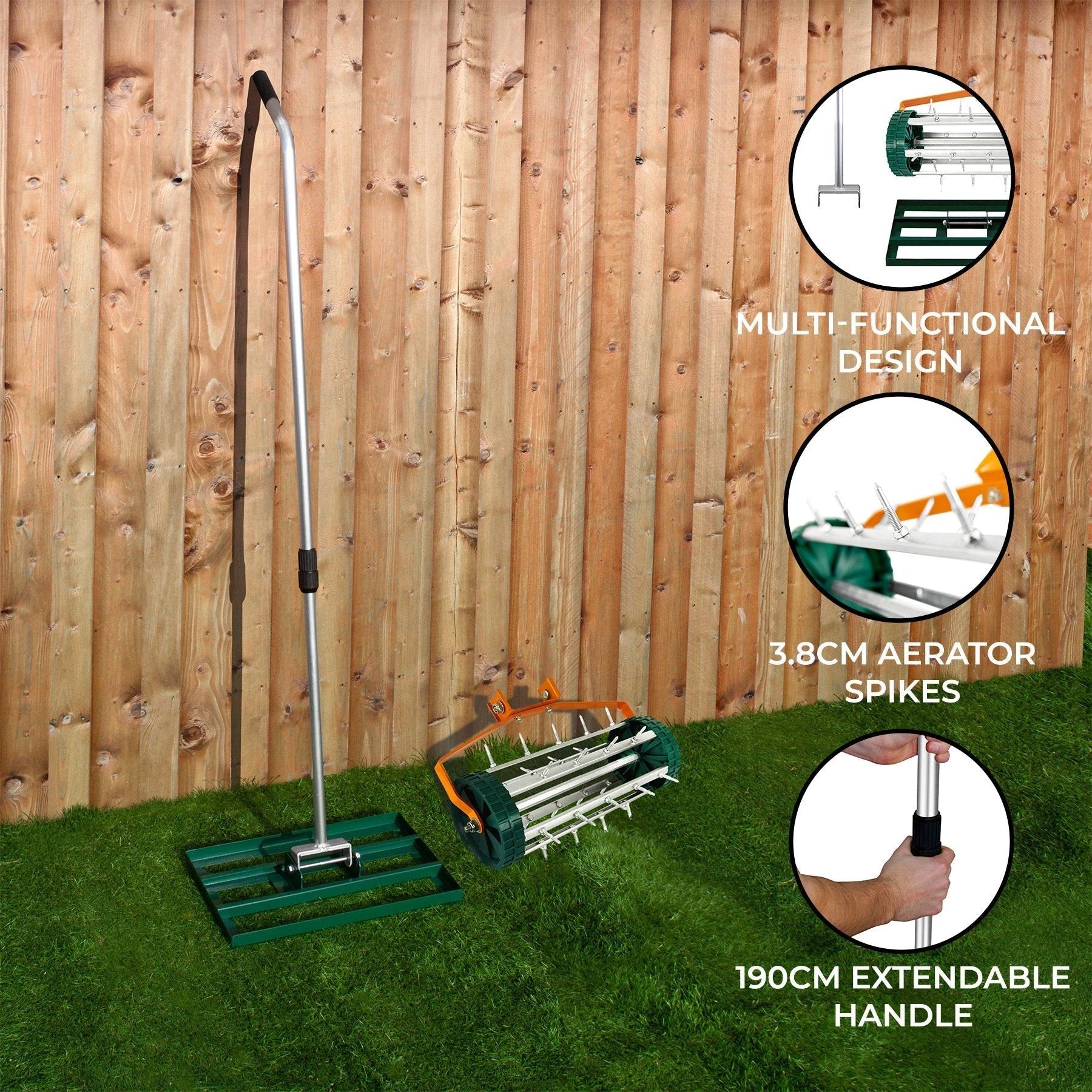 Monster Shop 50cm Lawn Leveller & Aerator – Green -