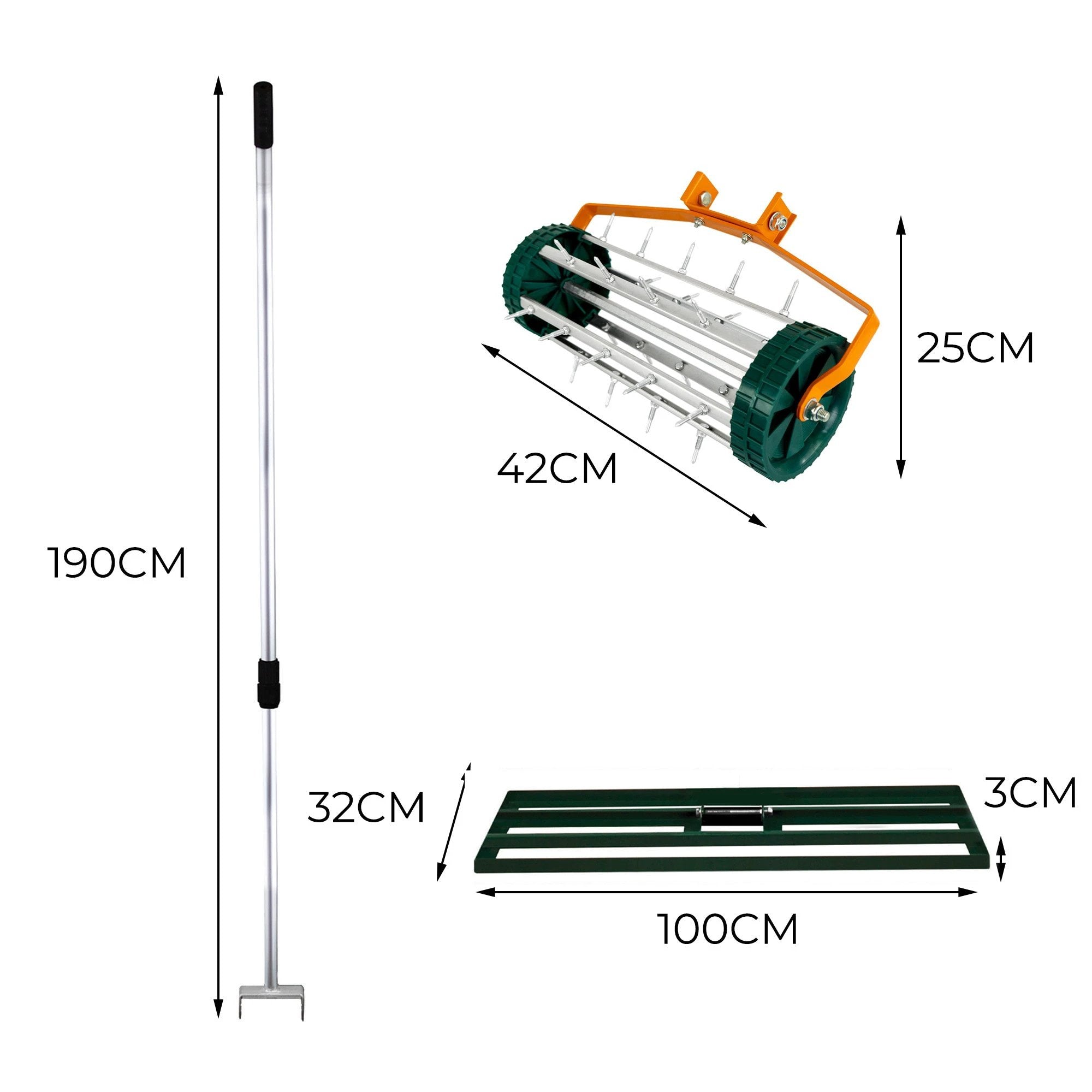 100cm Lawn Leveller & Aerator – Green by Monster Shop