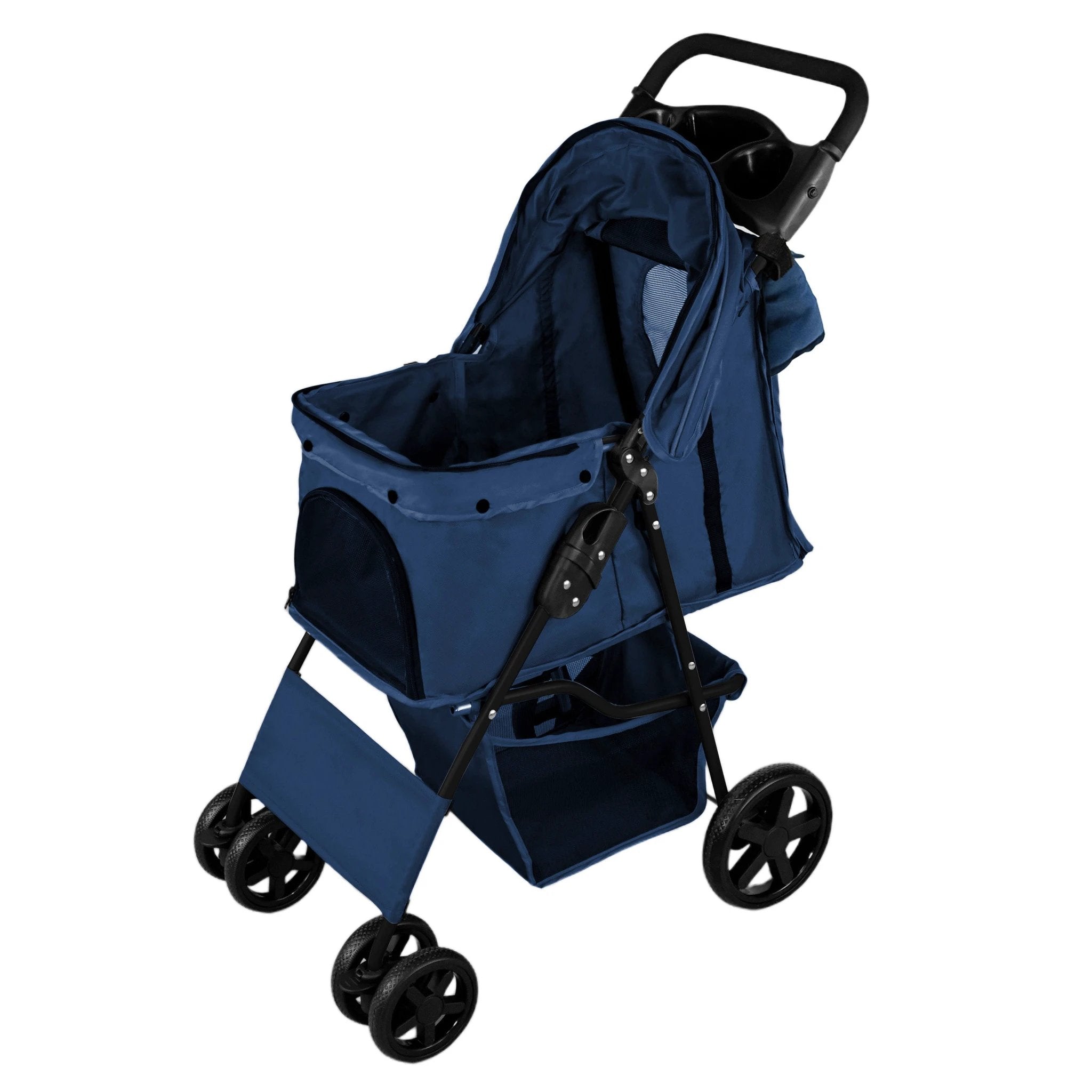 Pet Stroller with Rain Cover & Caddy Bag - Navy Blue by Monster Shop