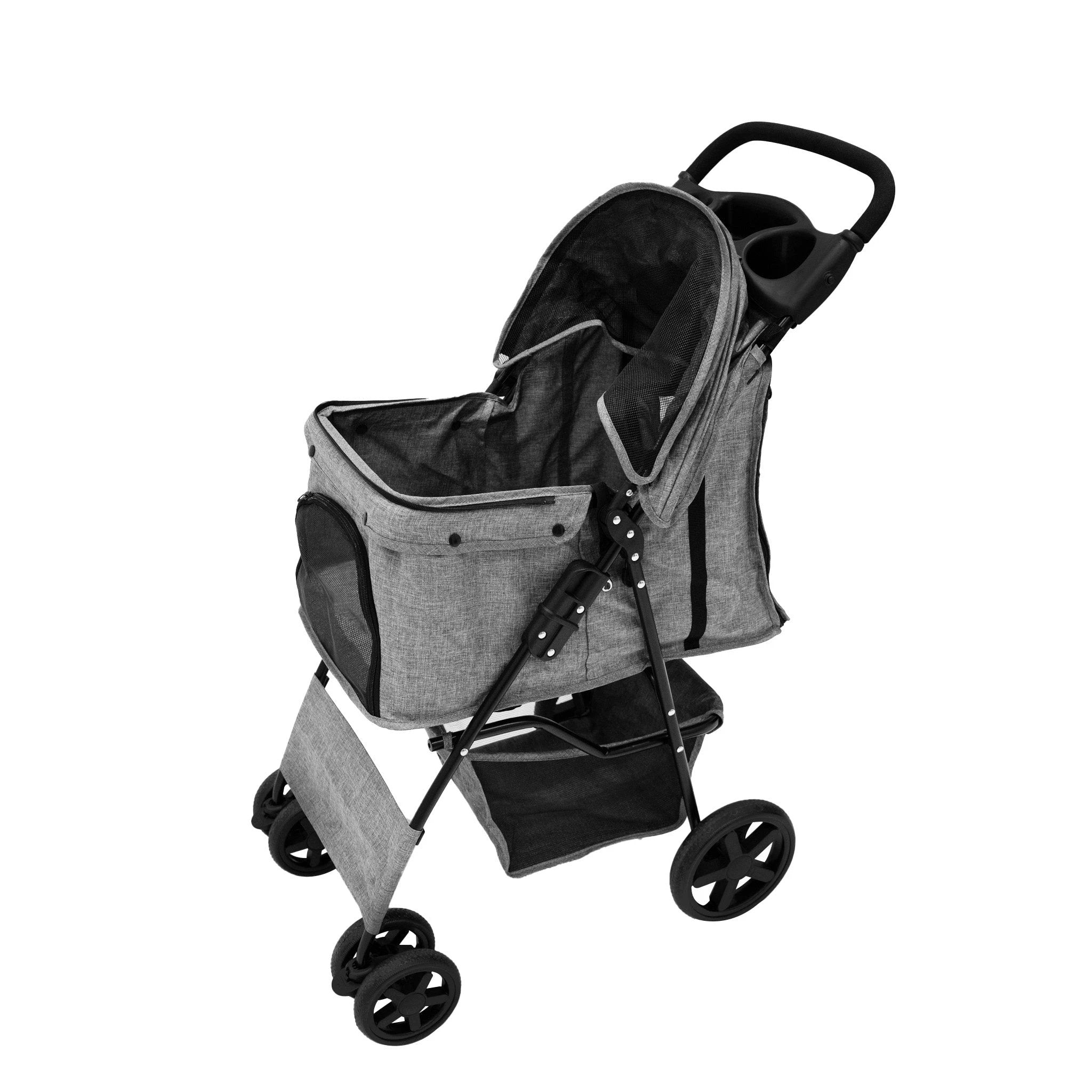 Monster Shop Pet Stroller with Rain Cover - Woven Grey -