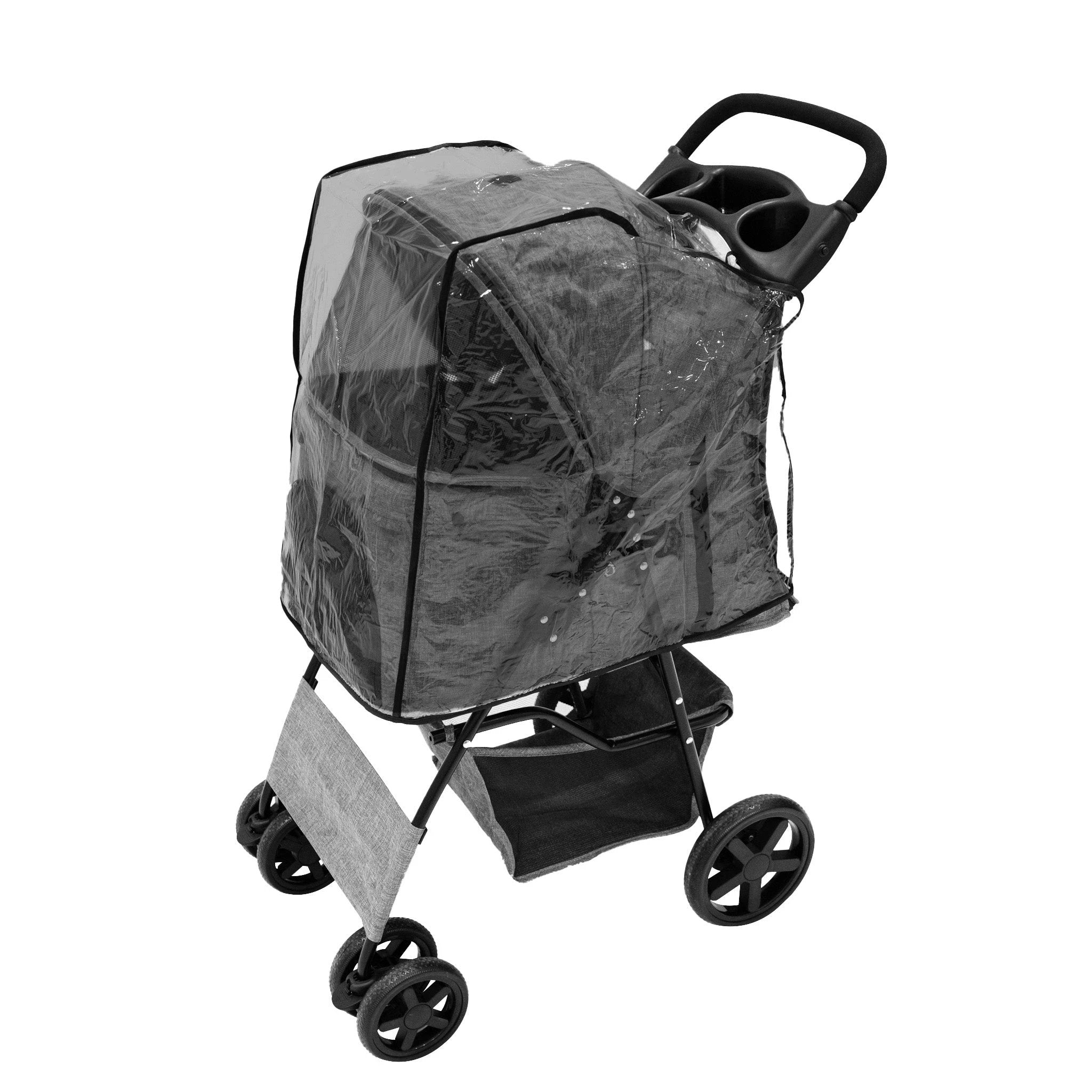 Pet Stroller with Rain Cover - Woven Grey by Monster Shop