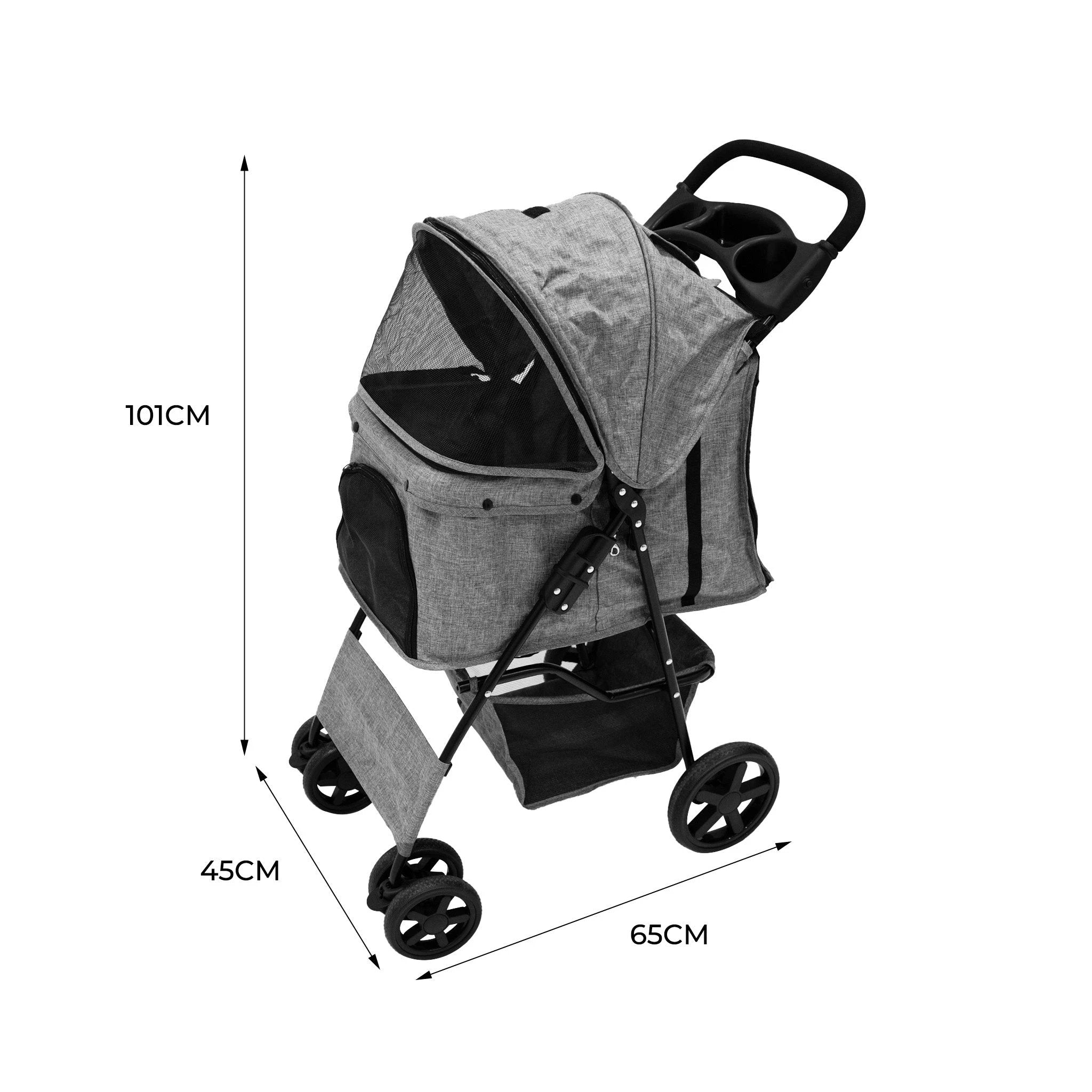 Pet Stroller with Rain Cover - Woven Grey by Monster Shop