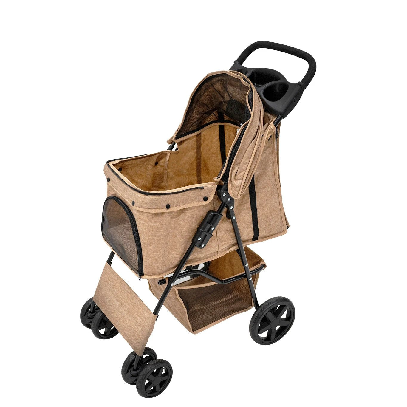 Pet Stroller with Rain Cover – Woven Beige by Monster Shop