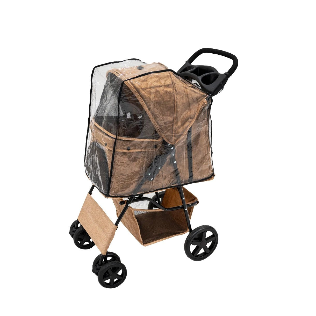 Pet Stroller with Rain Cover – Woven Beige by Monster Shop