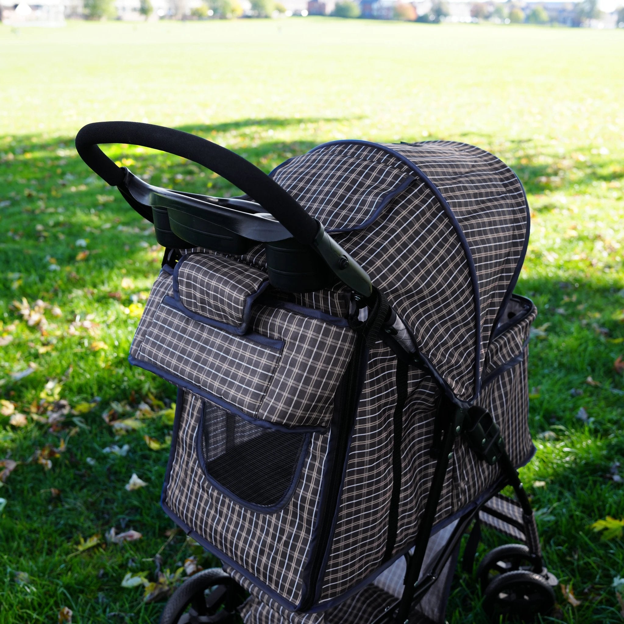 Monster Shop Pet Stroller Caddy Bag - Blue Tartan -