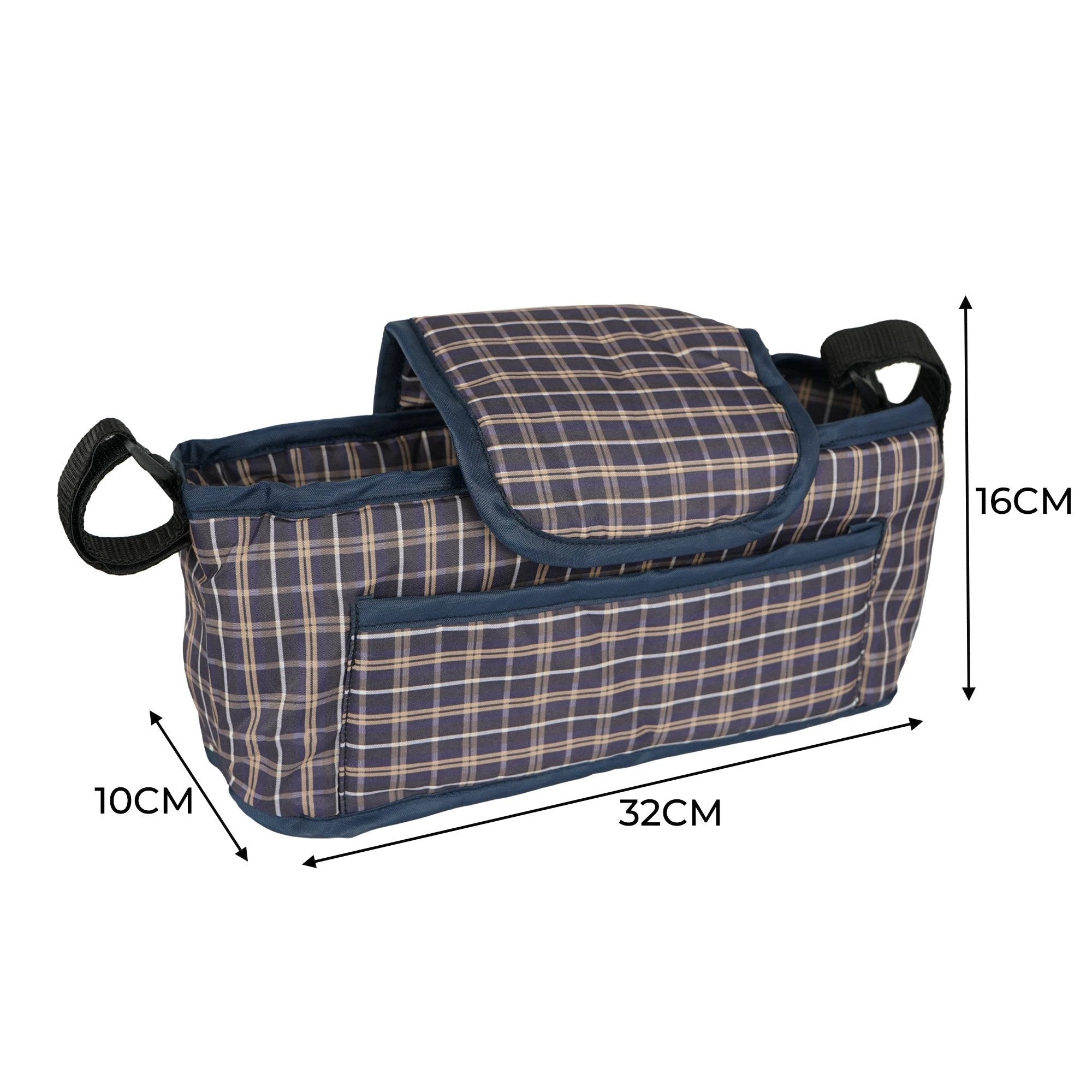 Monster Shop Pet Stroller Caddy Bag - Blue Tartan -