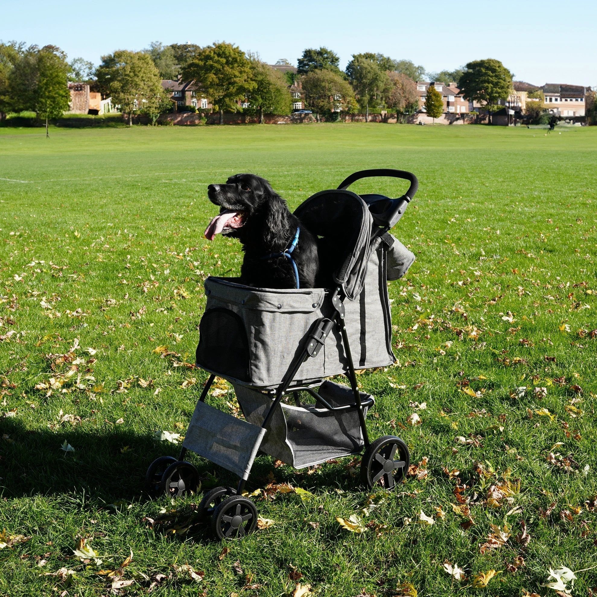 Pet Stroller with Rain Cover & Caddy Bag - Woven Grey by Monster Shop