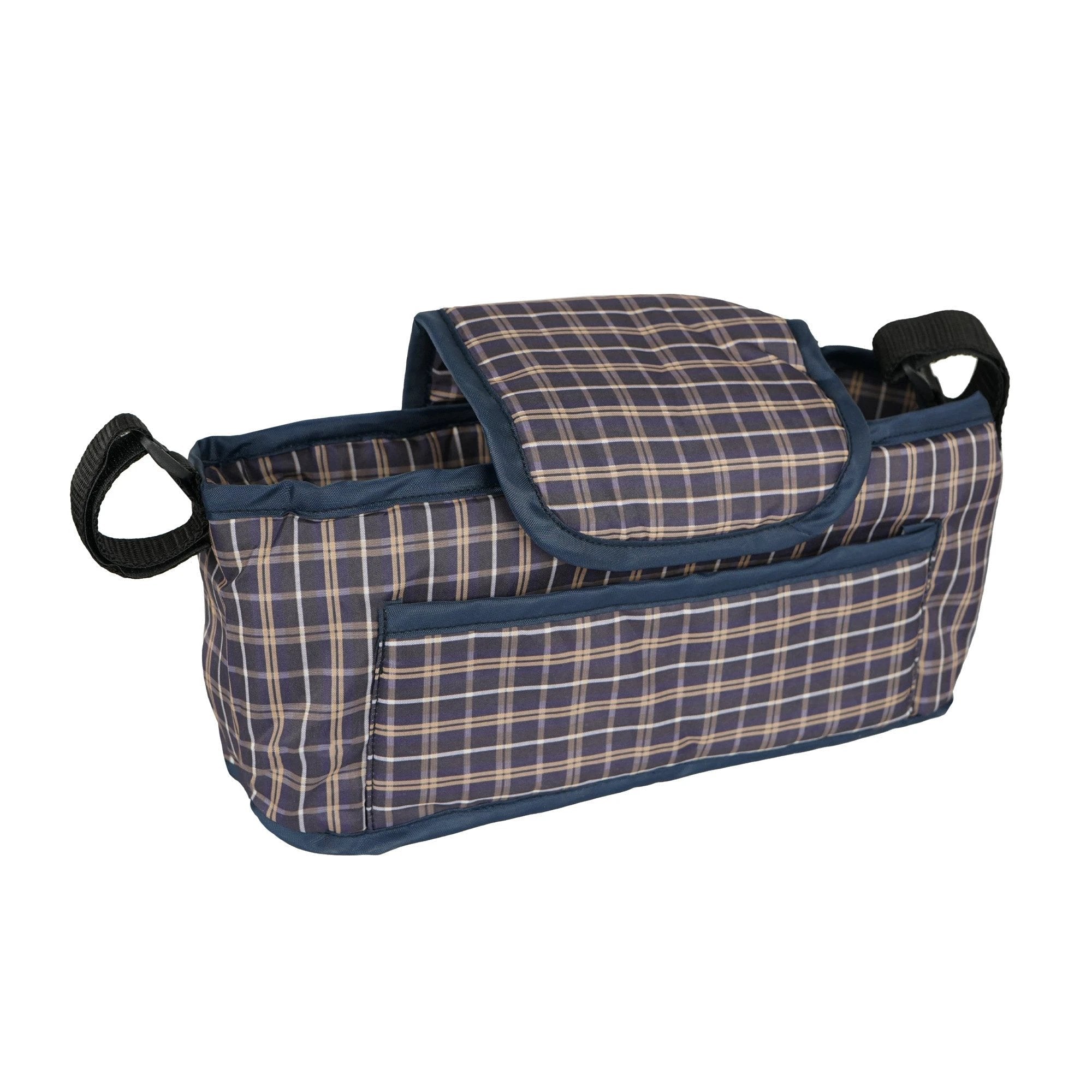 Pet Stroller with Rain Cover & Caddy Bag - Blue Tartan by Monster Shop