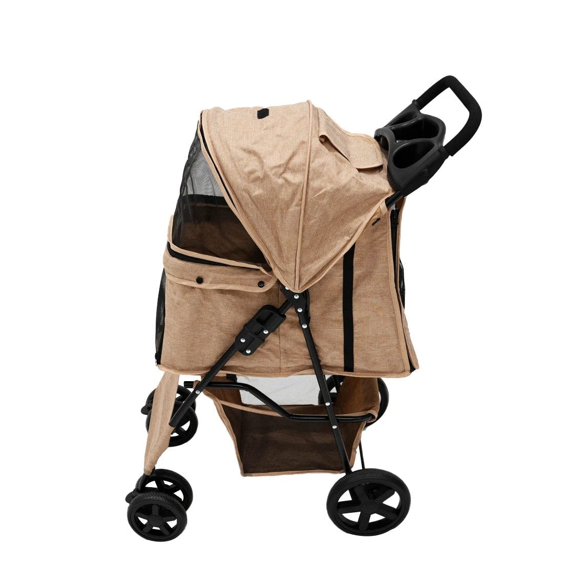 Monster Shop Pet Stroller with Rain Cover & Caddy Bag - Woven Beige -
