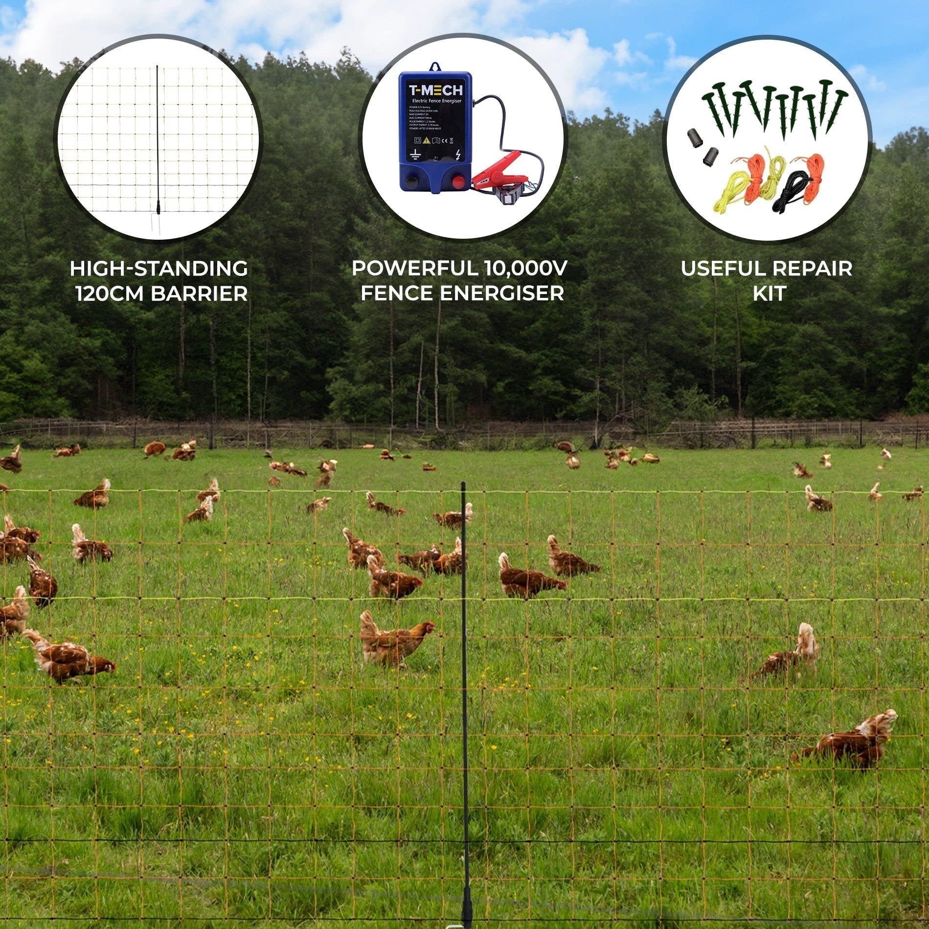 Electric Fence Energiser & Poultry Netting - 50m by Monster Shop