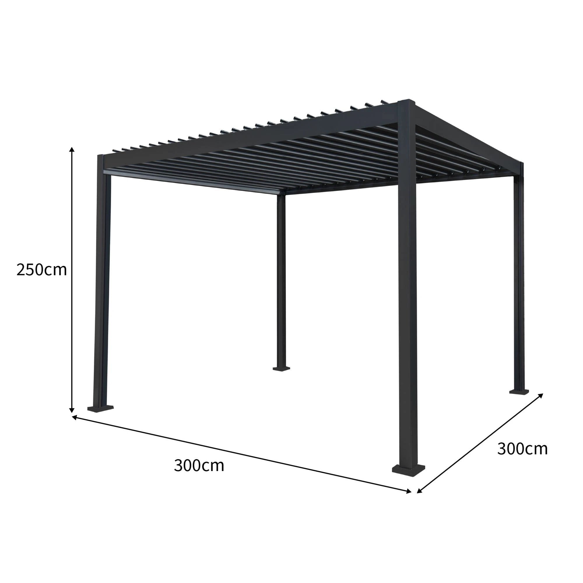 Anthracite Aluminium Pergola 3m x 3m With LED Lighting For Outdoor Patio And Garden by Monster Shop