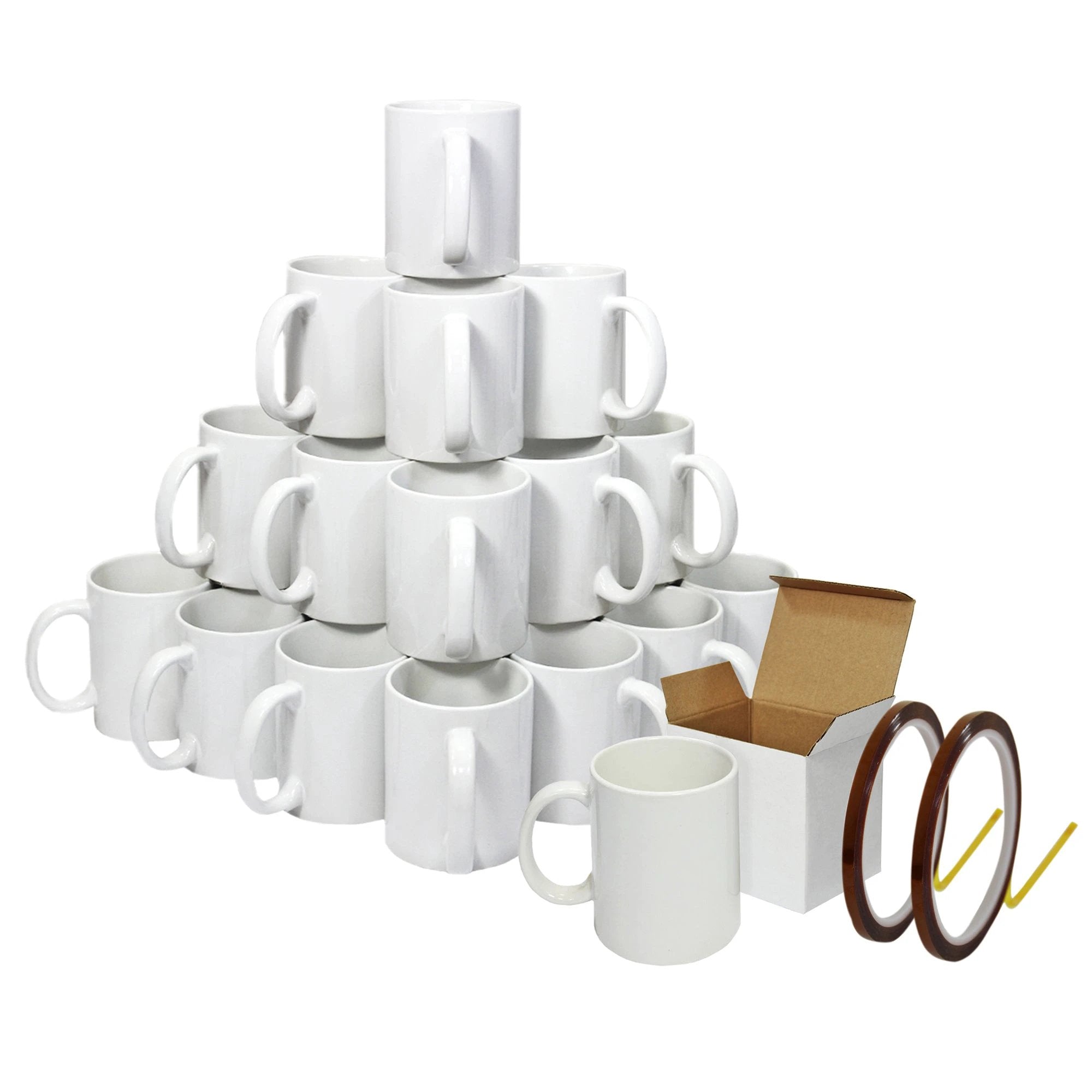 Monster Shop 72 White Sublimation Mugs With Boxes & Heat Tape Roll -