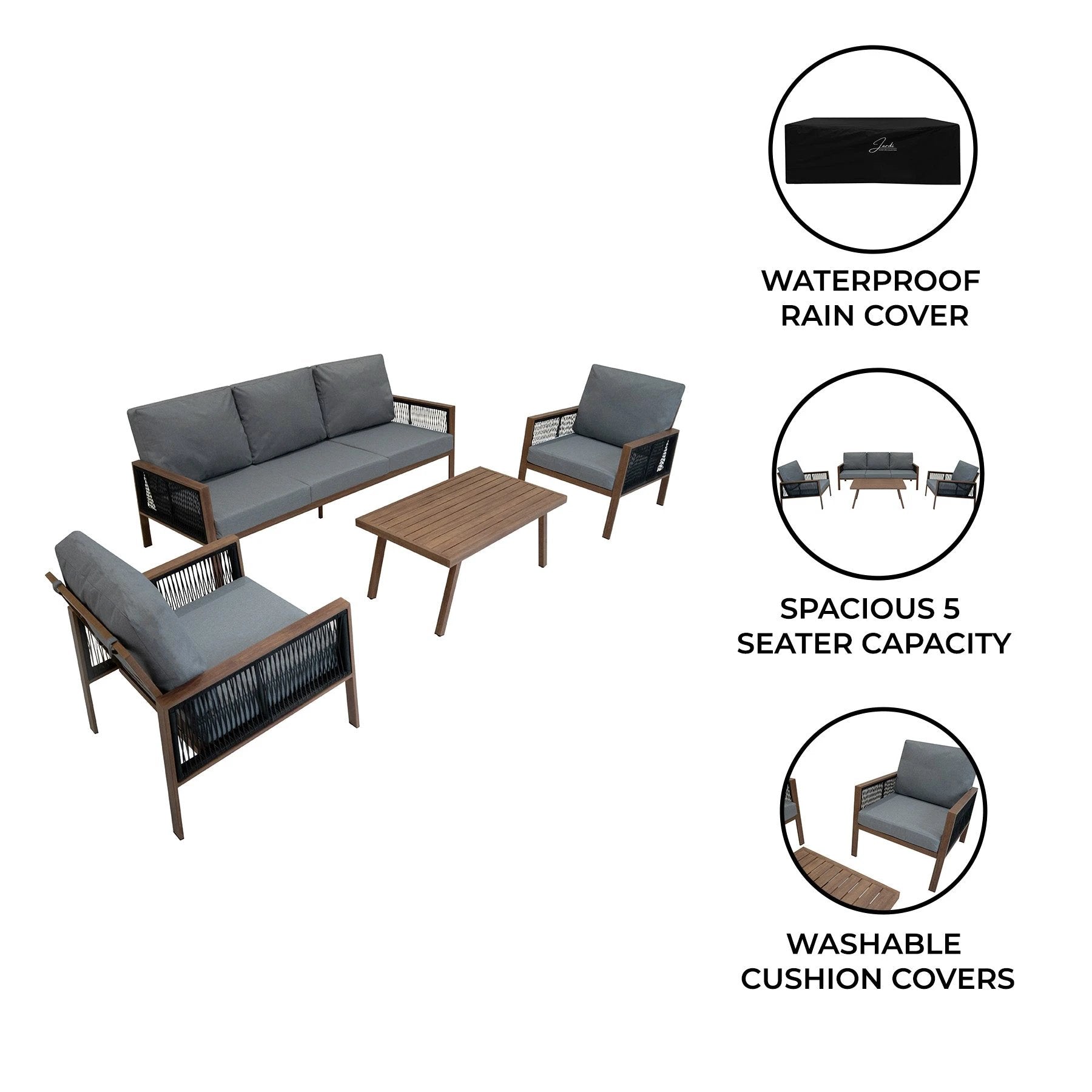 Aluminium 4 Piece Sofa Set - Wood Effect by Monster Shop