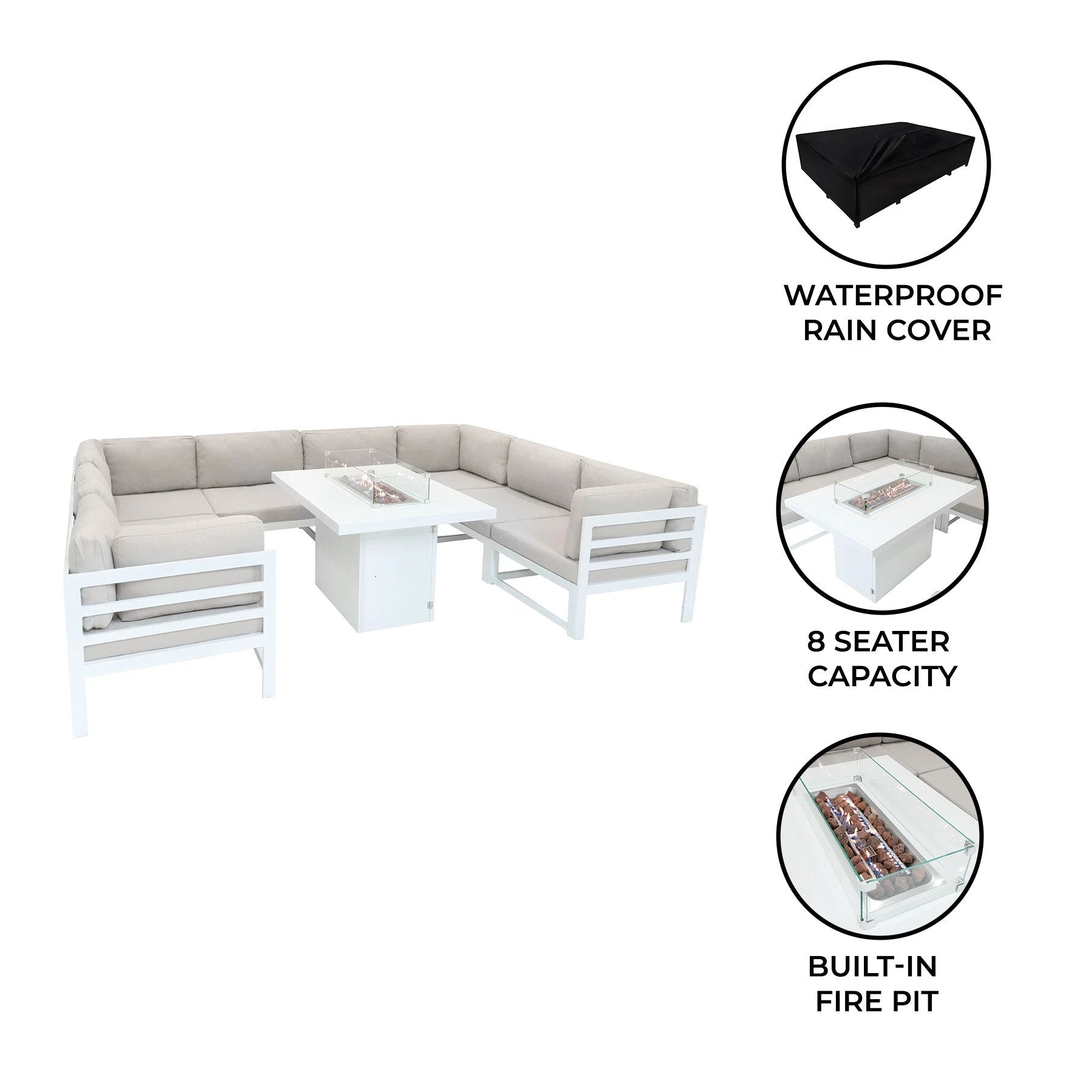 Modular Garden Furniture Set With Fire Pit - White by Monster Shop