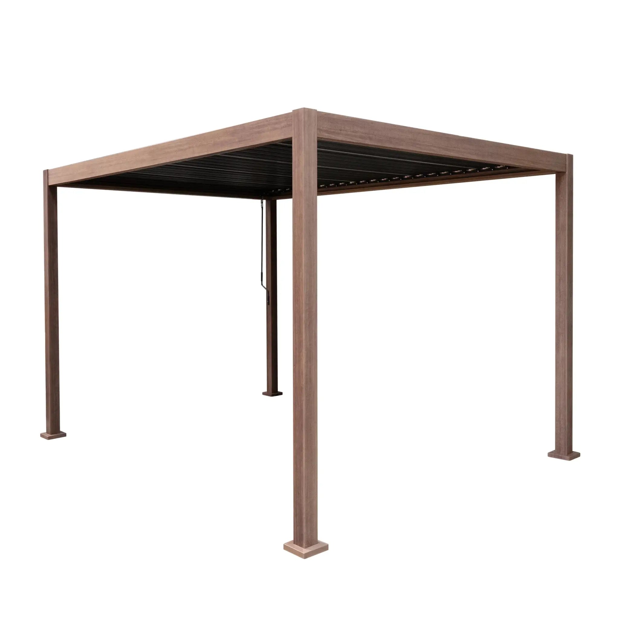 Monster Shop Wood Effect Aluminium Pergola 3m x 3m -