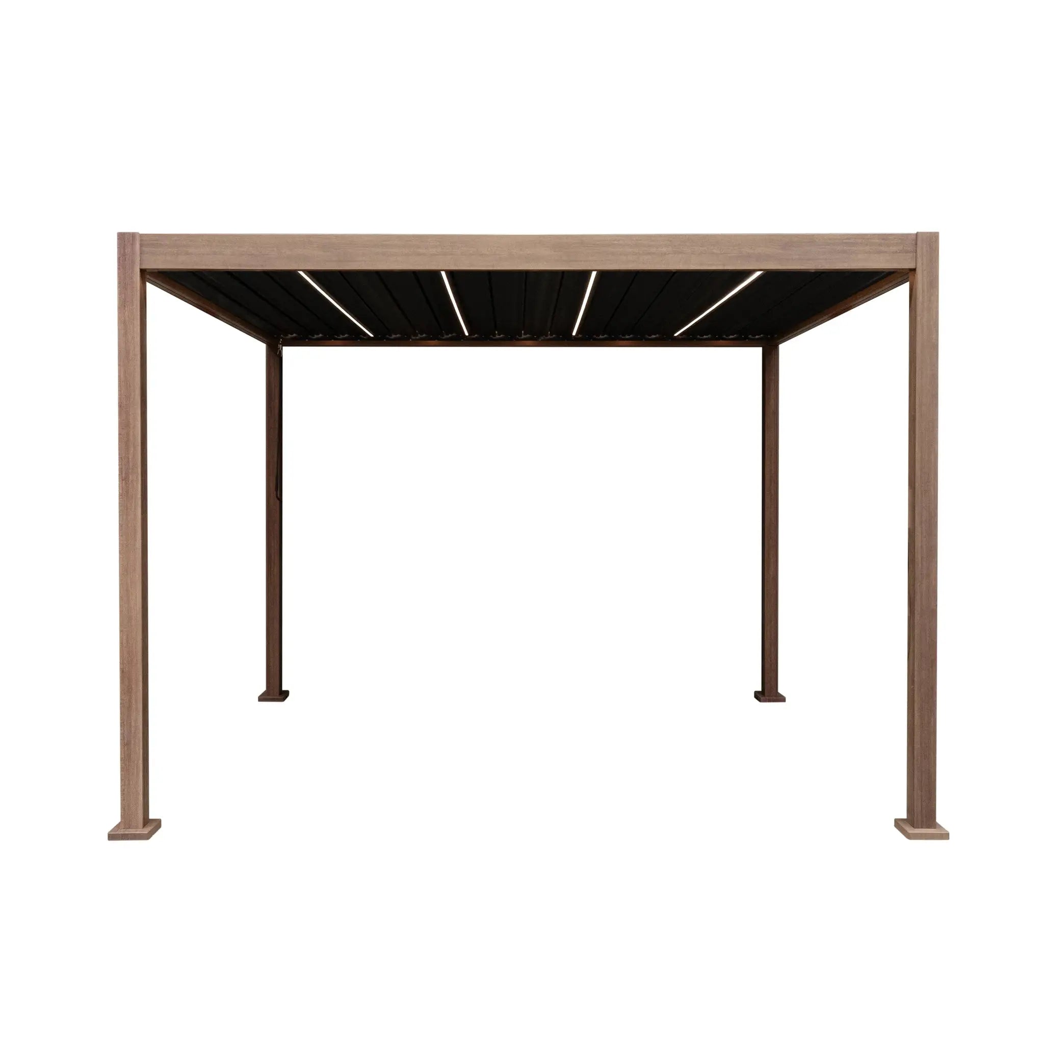 Monster Shop Wood Effect Aluminium Pergola with LED Lights - 3m x 3m -
