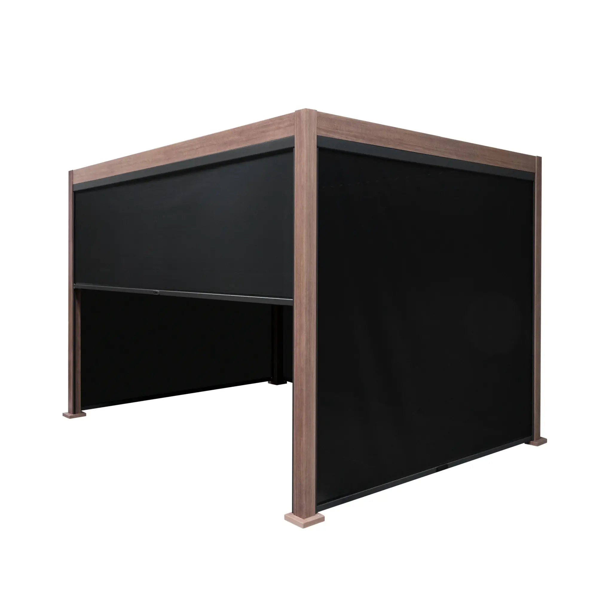 Monster Shop Wood Effect Aluminium Pergola With Blinds - 3m x 3m -