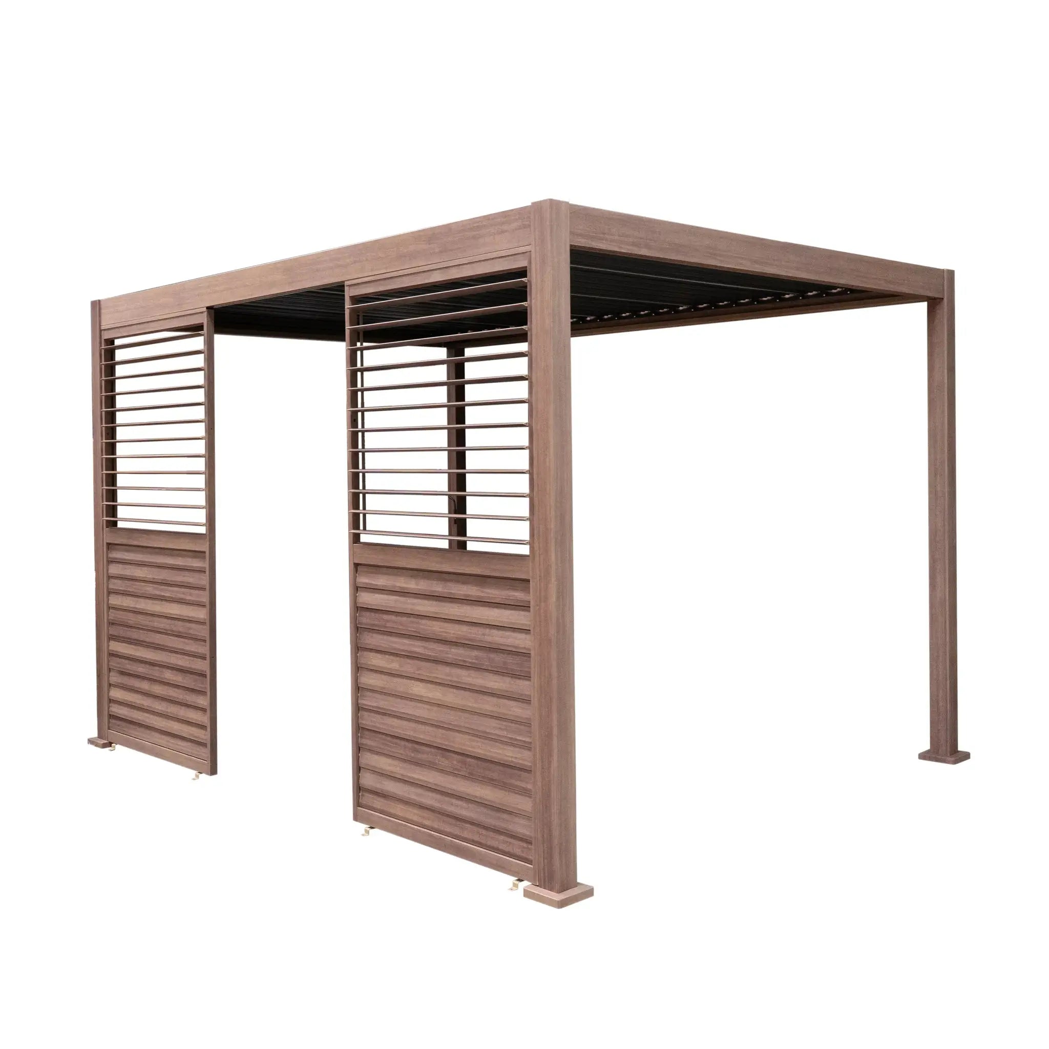 Monster Shop Wood Effect Aluminium Pergola 3 x 3m with 2 Louvre Panels -