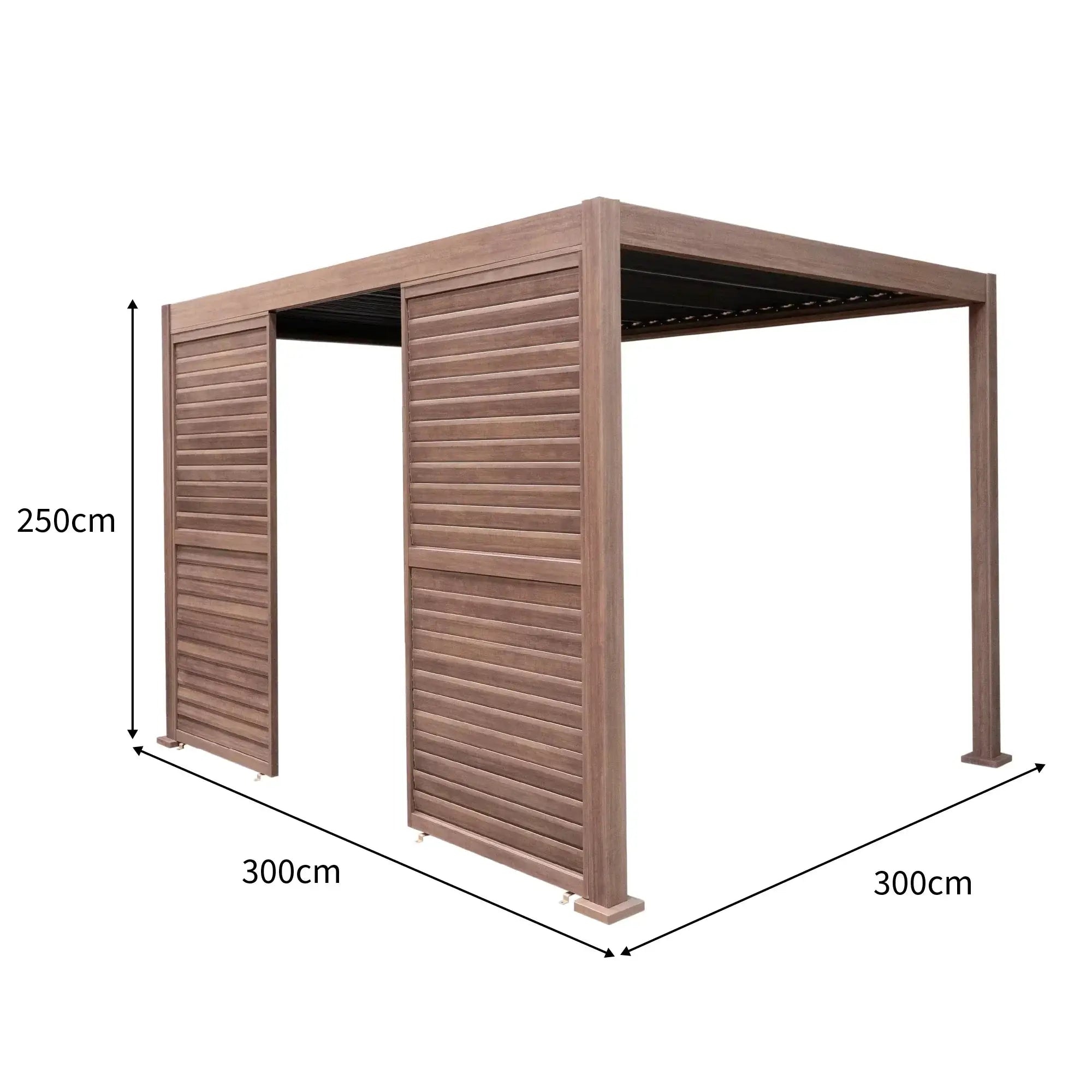 Monster Shop Wood Effect Aluminium Pergola 3 x 3m with 2 Louvre Panels -