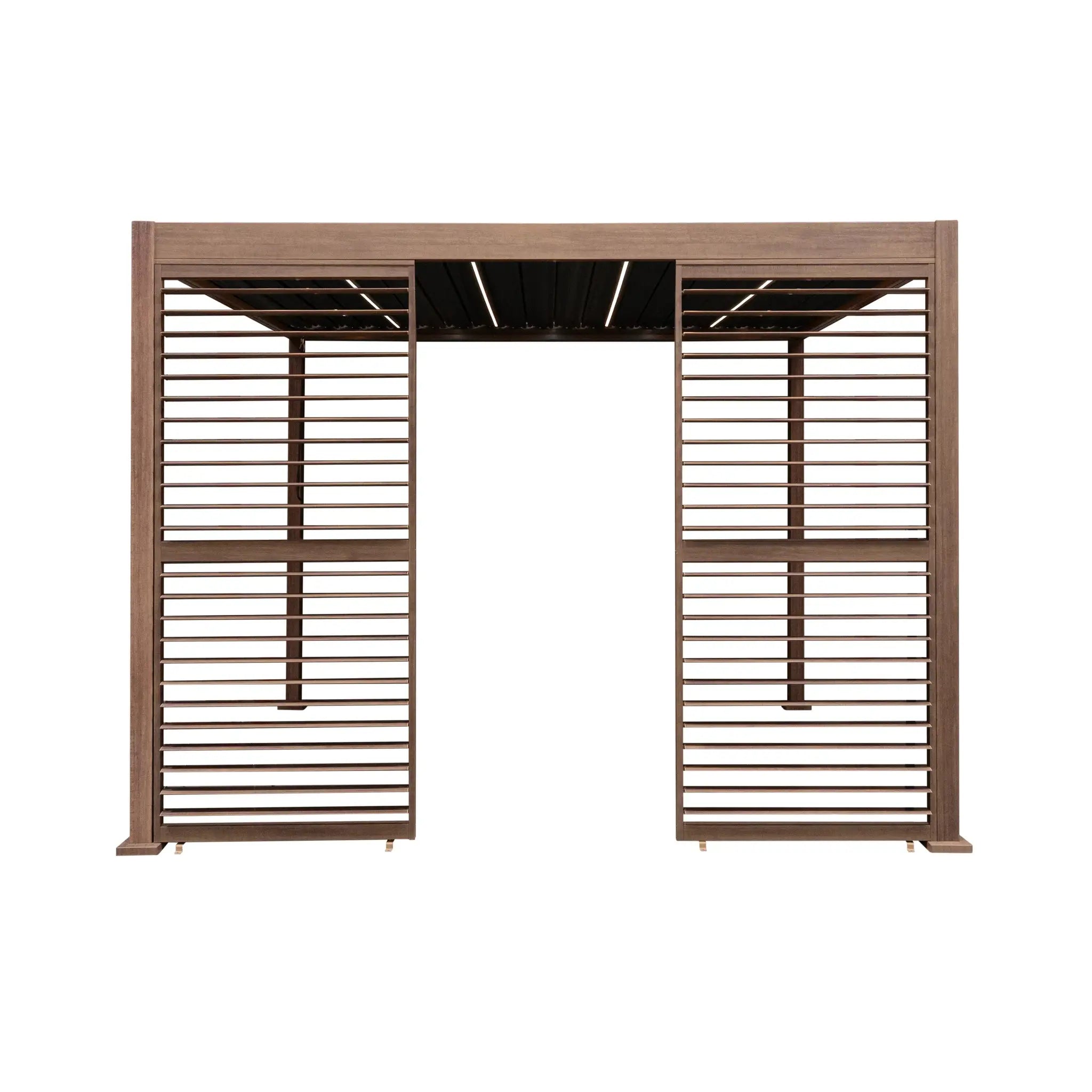 Monster Shop Wood Effect Aluminium Pergola With LED Lights & 2 x Side Panels - 3m x 3m -