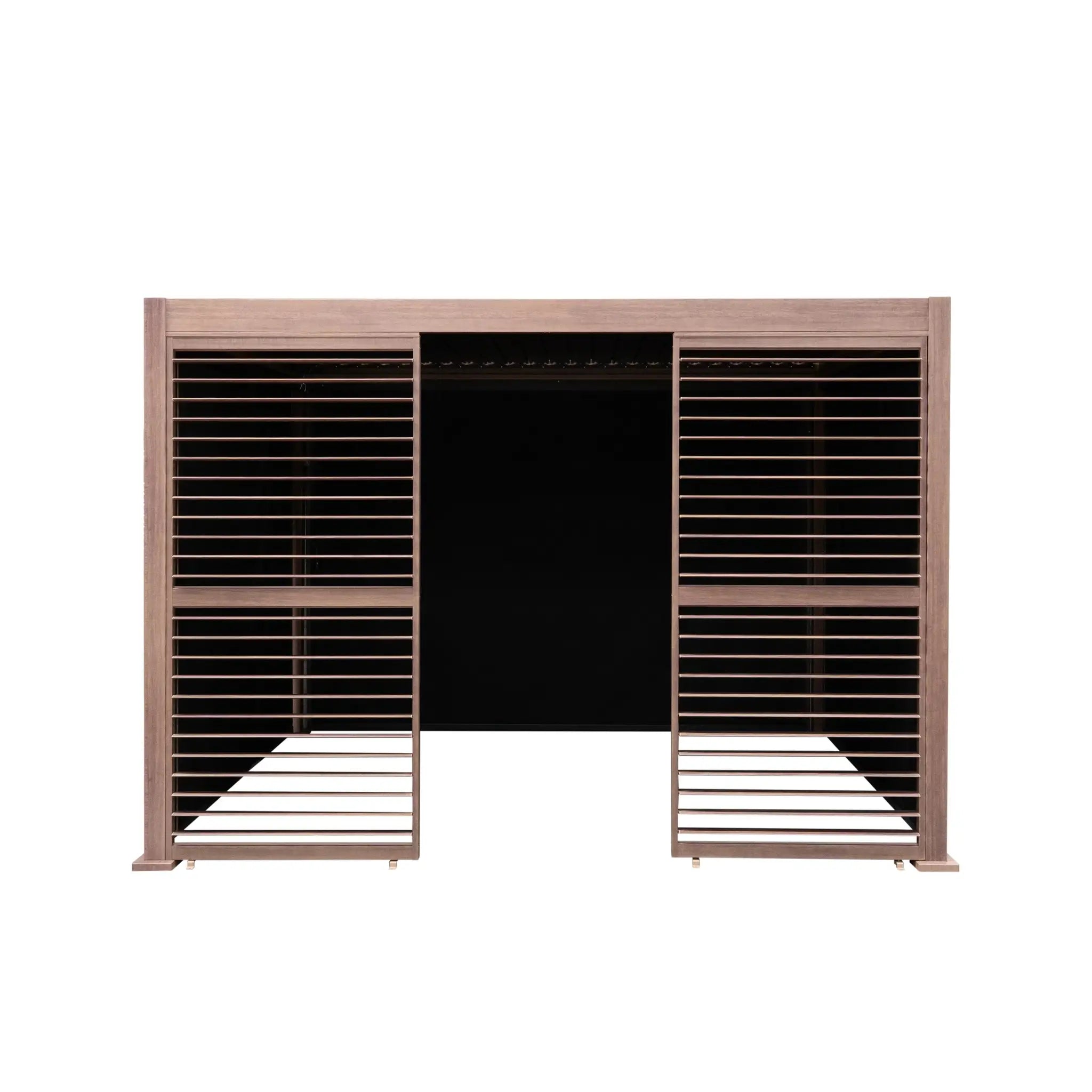 Monster Shop Wood Effect Aluminium Pergola With Blinds & 2 Louvre Panels - 3m x 3m -
