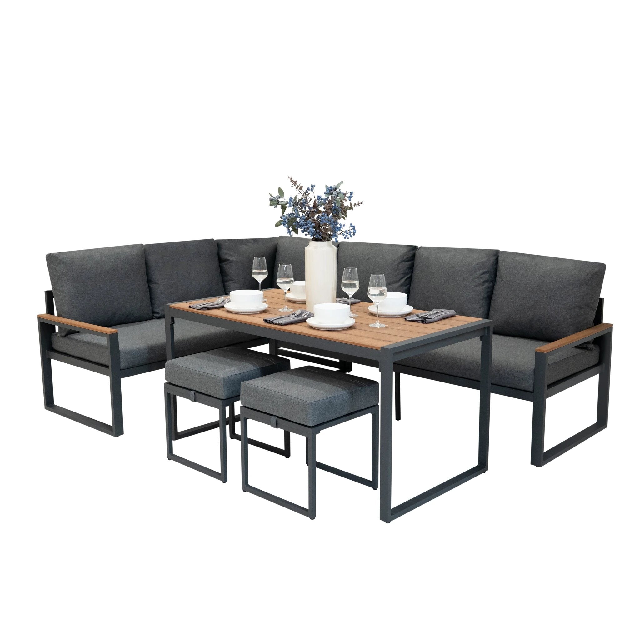 Aluminium Corner Sofa Set - Wood Effect by Monster Shop