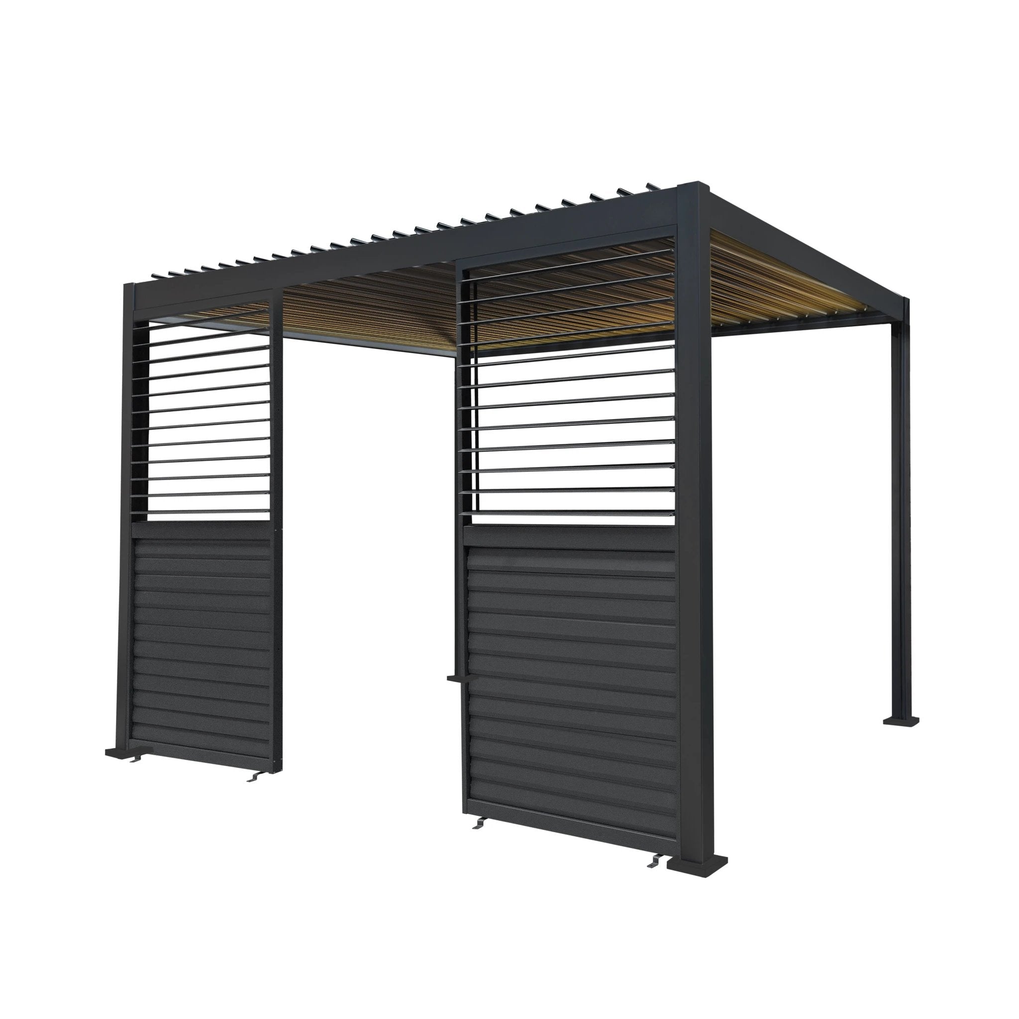 Monster Shop Premium Anthracite Aluminium Pergola 3m x 3m With LED Lights And Dual Shutter Panels - Uncategorized Gazebos