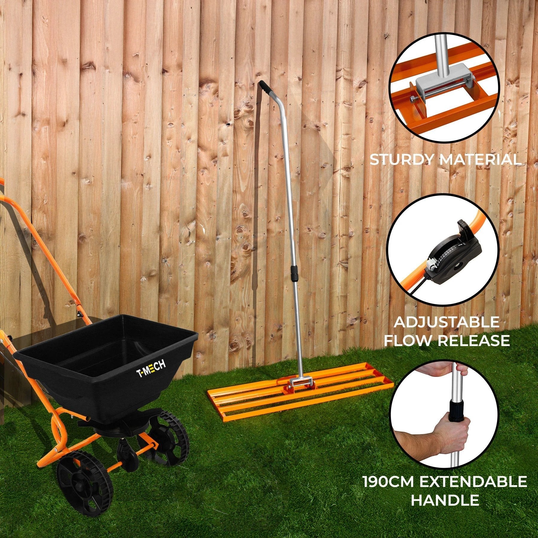 Rotary Spreader & 100cm Lawn Leveller - Orange by Monster Shop