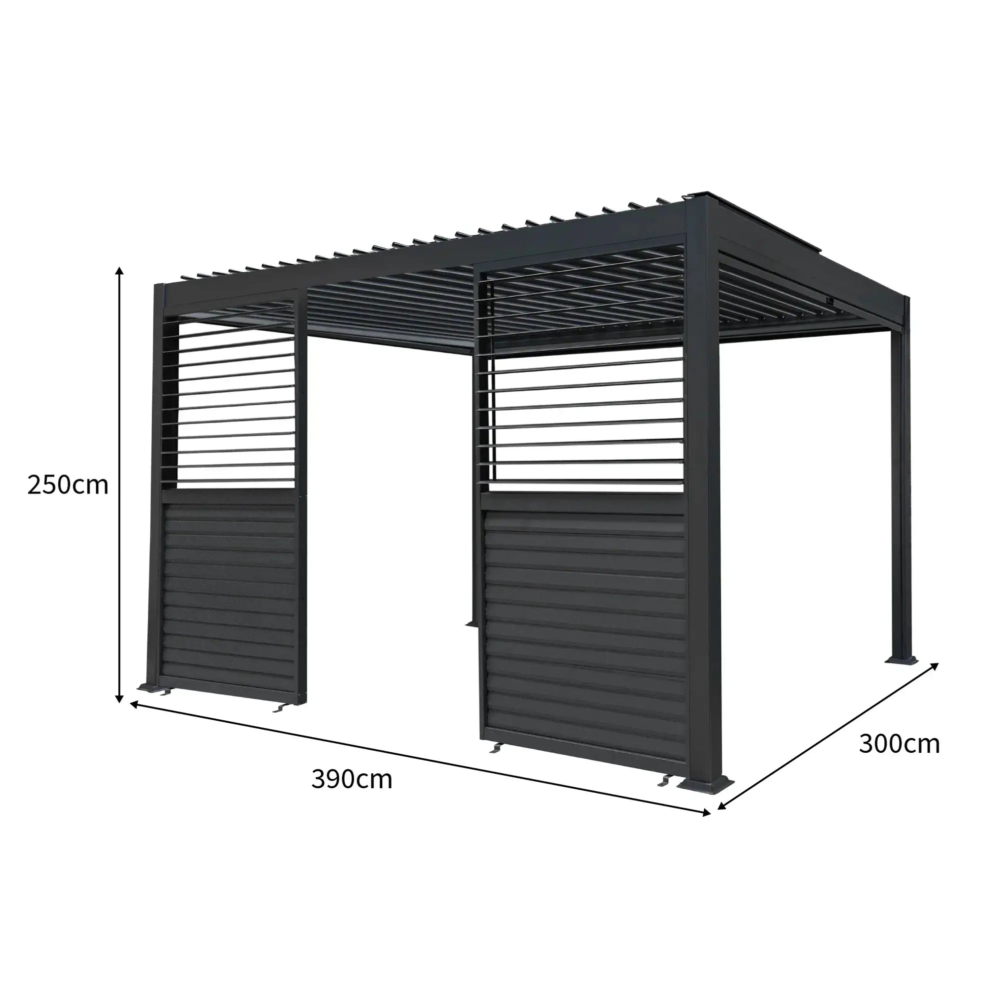 Monster Shop Aluminium Pergola With Anthracite Blinds & 2 Shutter Panels - 3m x 4m -