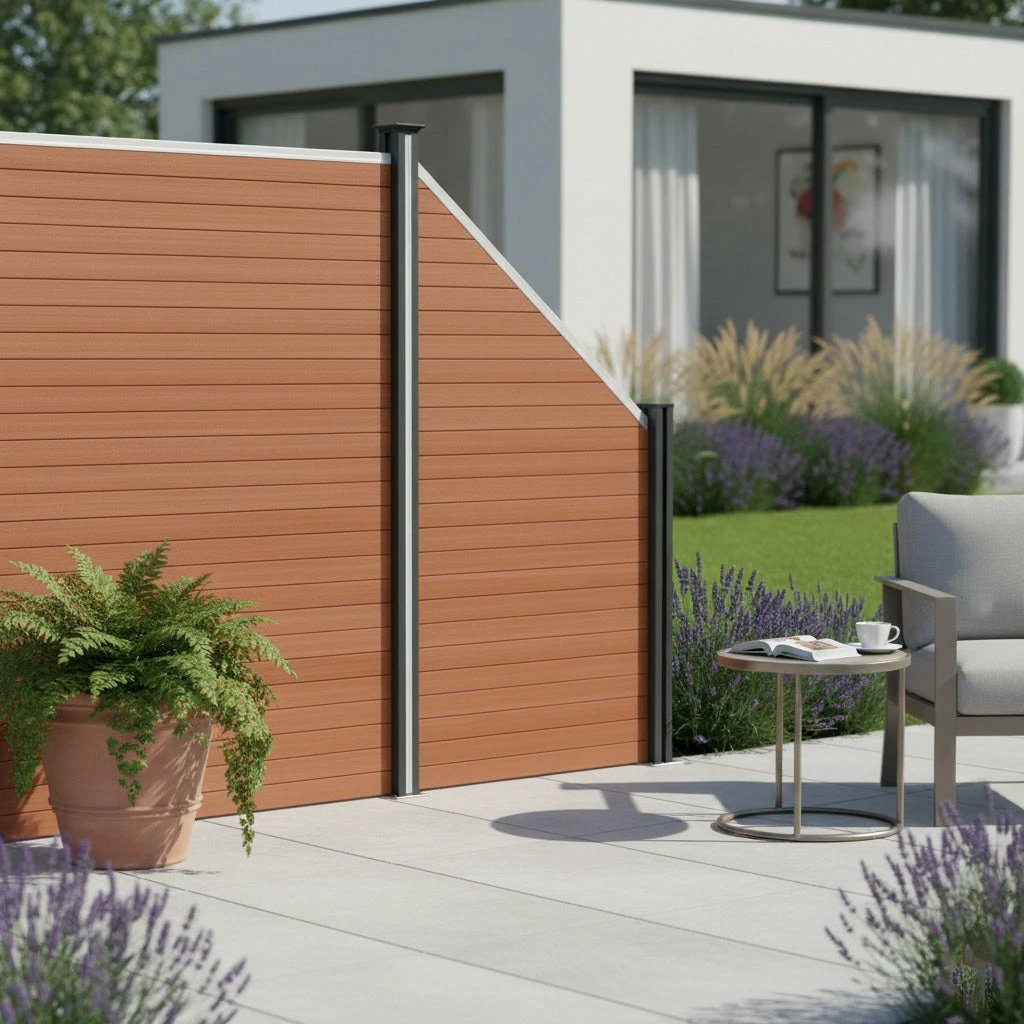 Composite Angled Fence Panel - Brown by Monster Shop