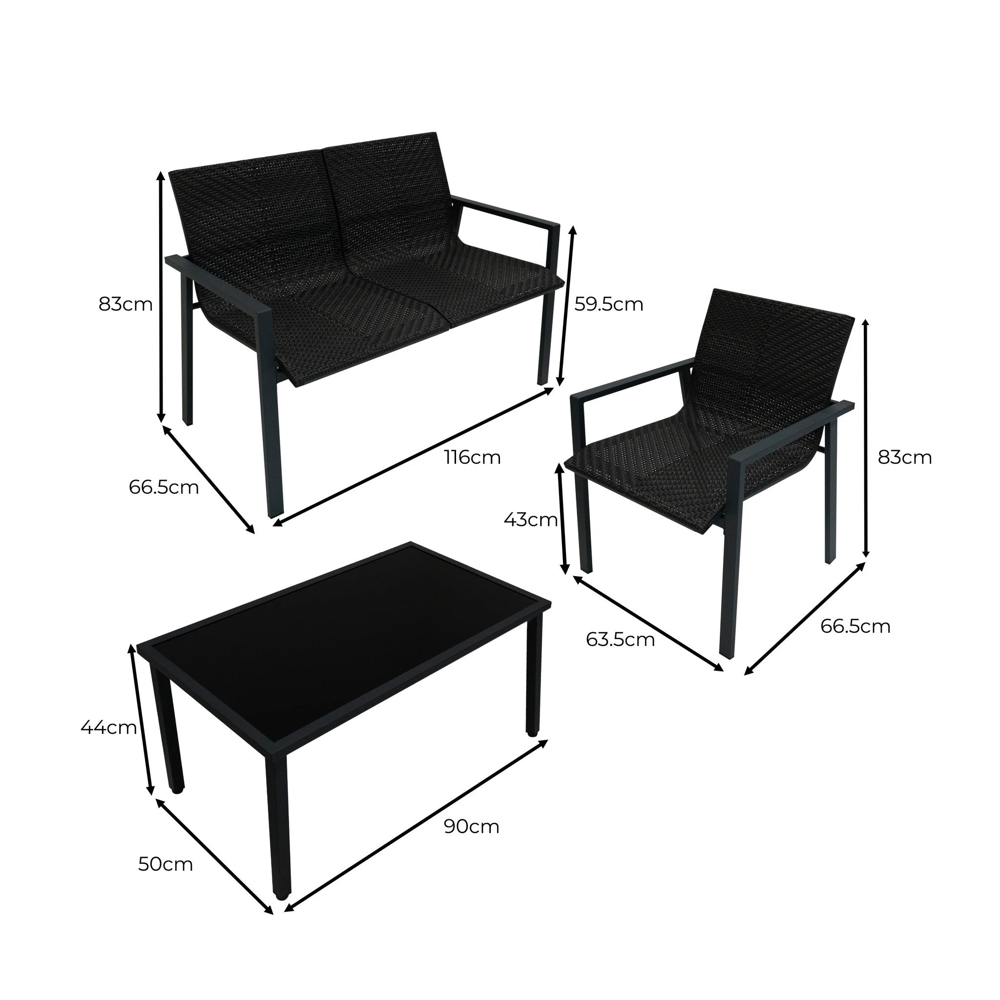 Monster Shop Rattan Patio Furniture Set - Black -