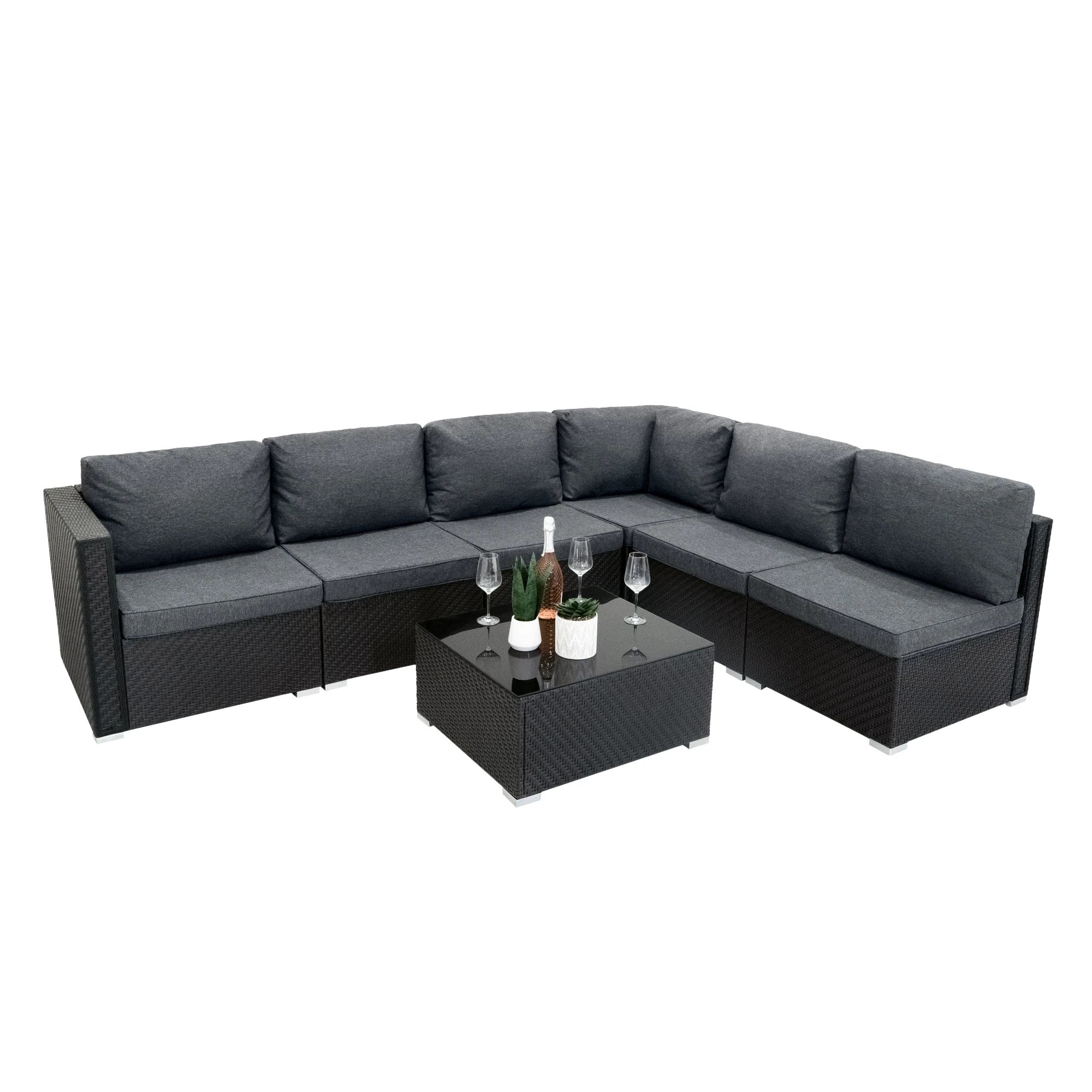 Rattan Modular 7 Piece Furniture Set - Black by Monster Shop