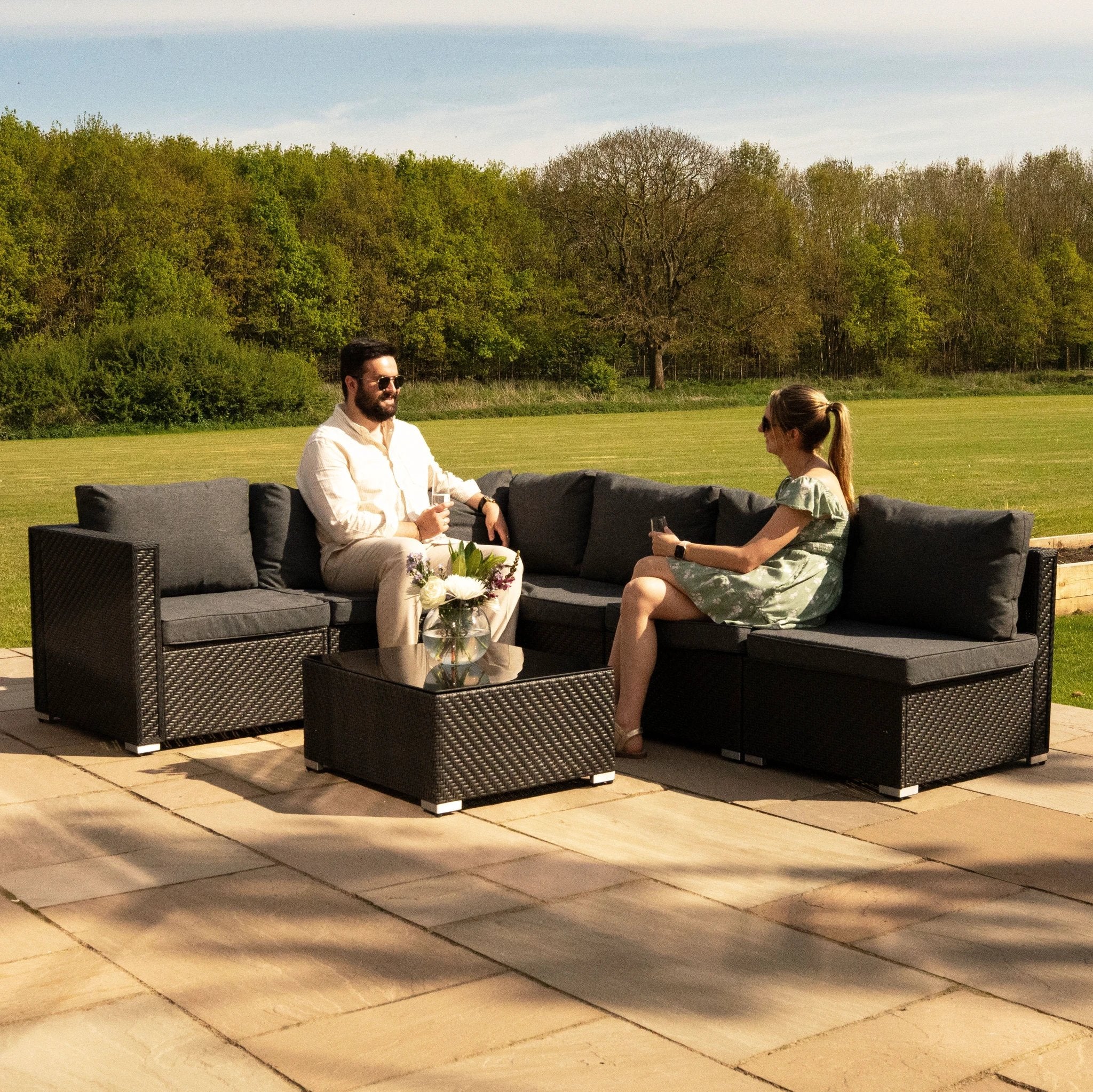Rattan Modular 7 Piece Furniture Set - Black by Monster Shop