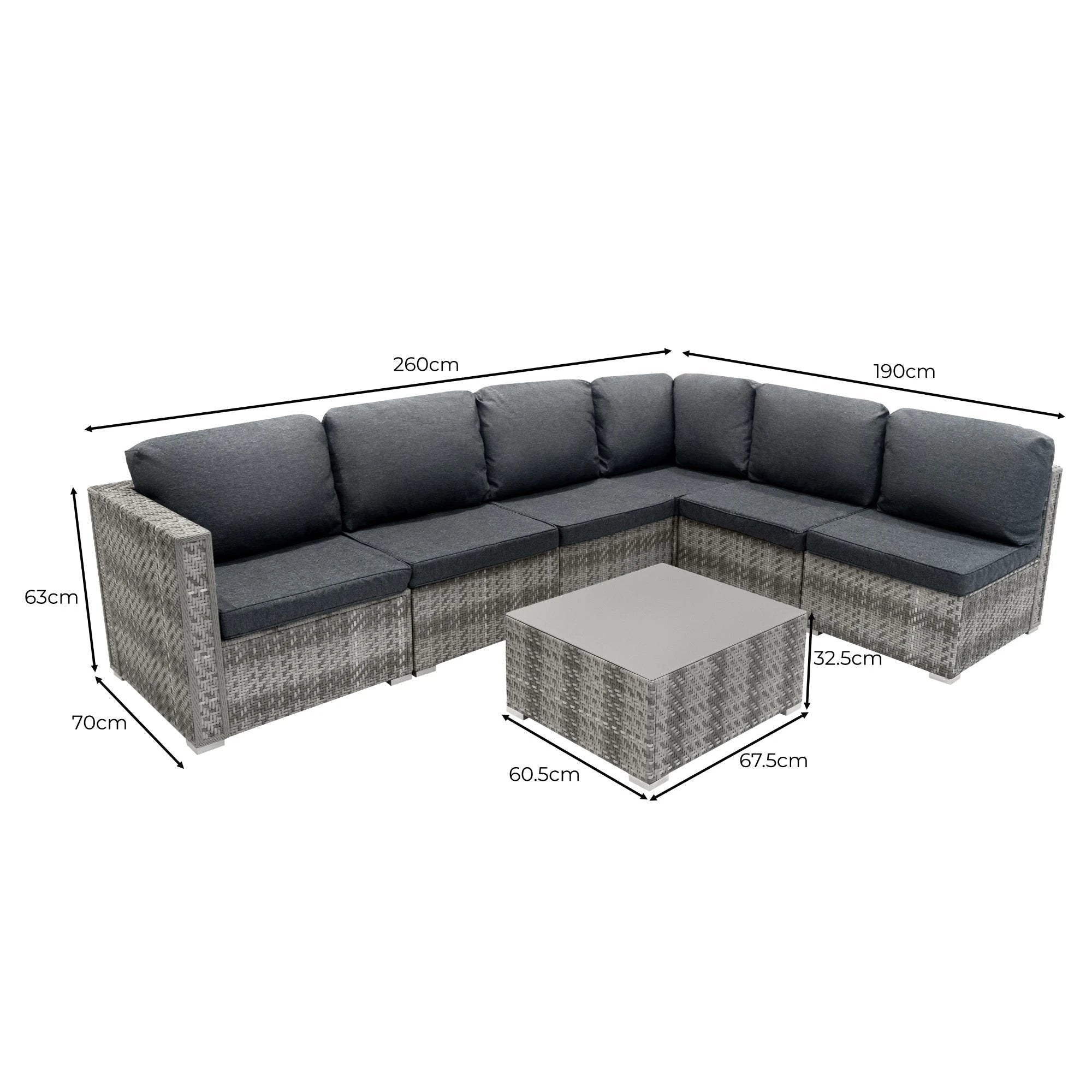 Rattan Modular 7 Piece Furniture Set - Grey by Monster Shop