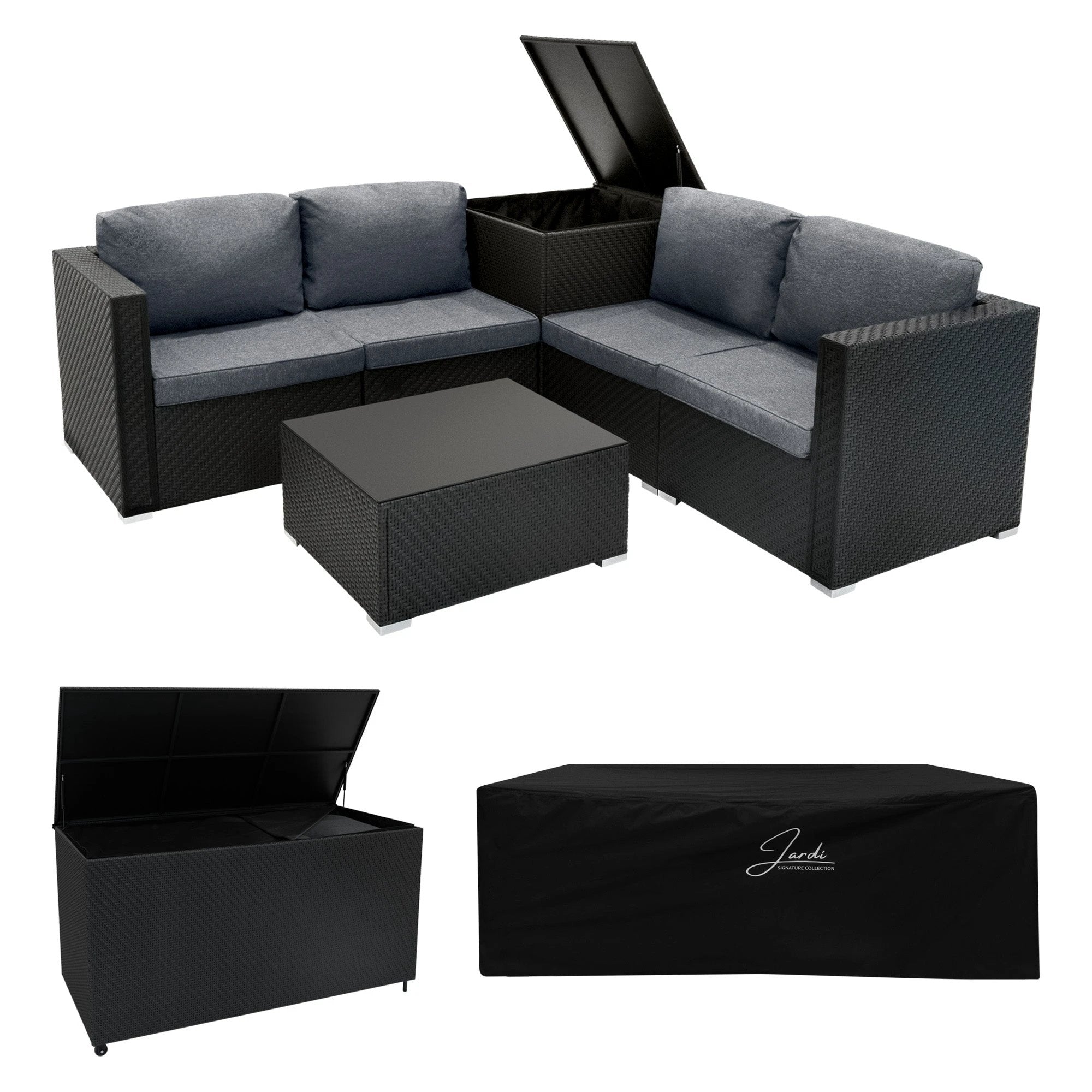 Rattan Modular 6 Piece Furniture Set & 700L Storage Box – Black by Monster Shop