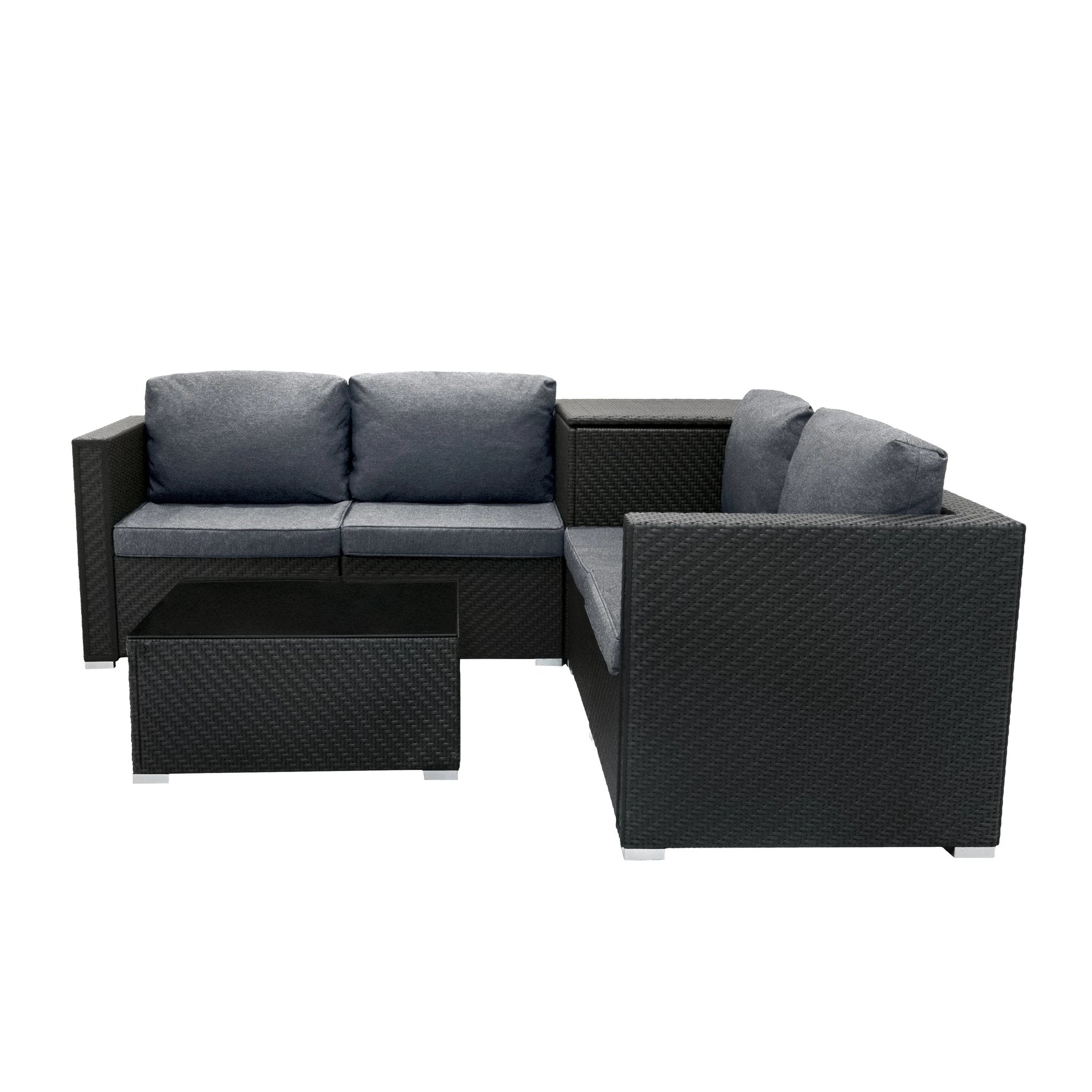 Rattan Modular 6 Piece Furniture Set & 700L Storage Box – Black by Monster Shop