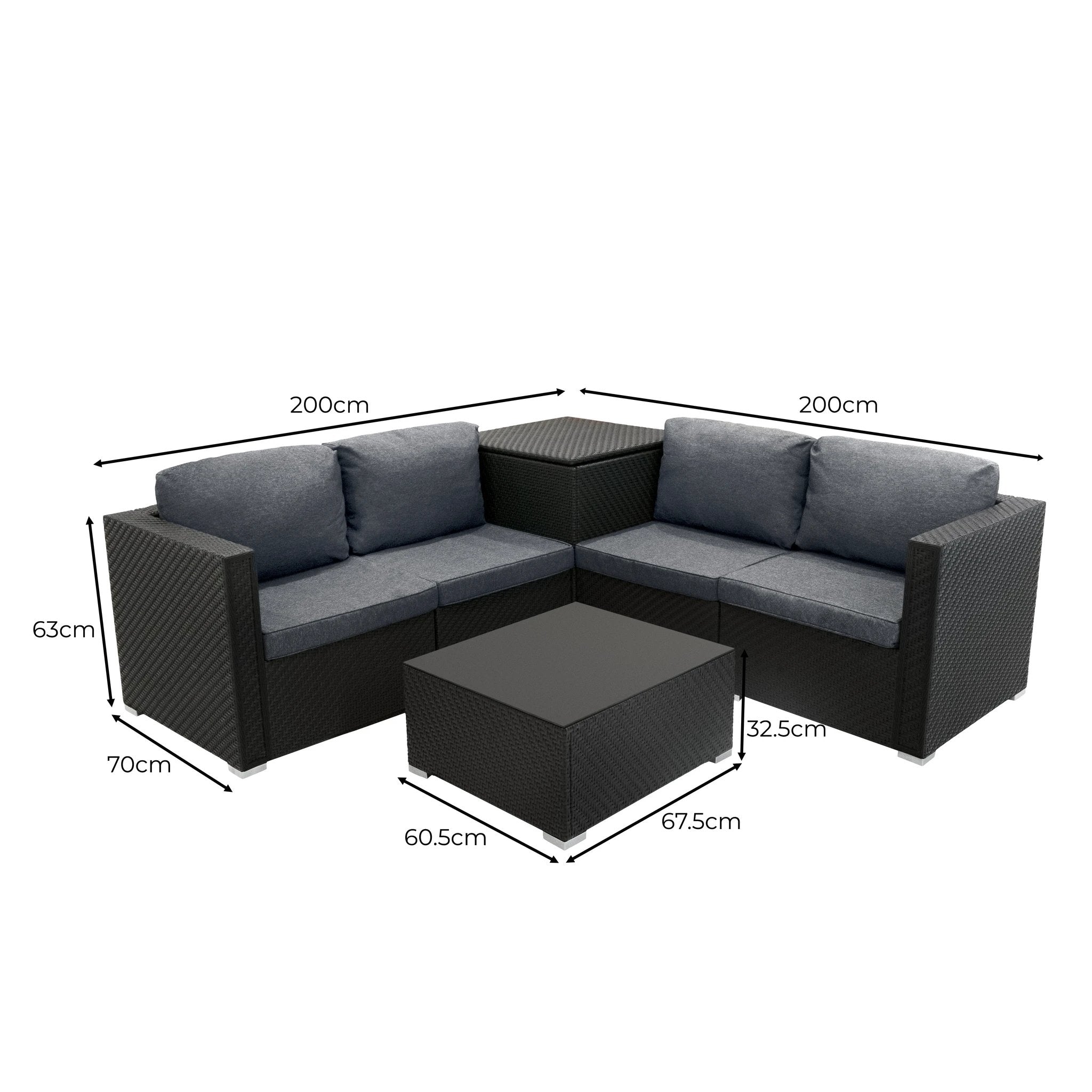 Rattan Modular 6 Piece Furniture Set & 700L Storage Box – Black by Monster Shop