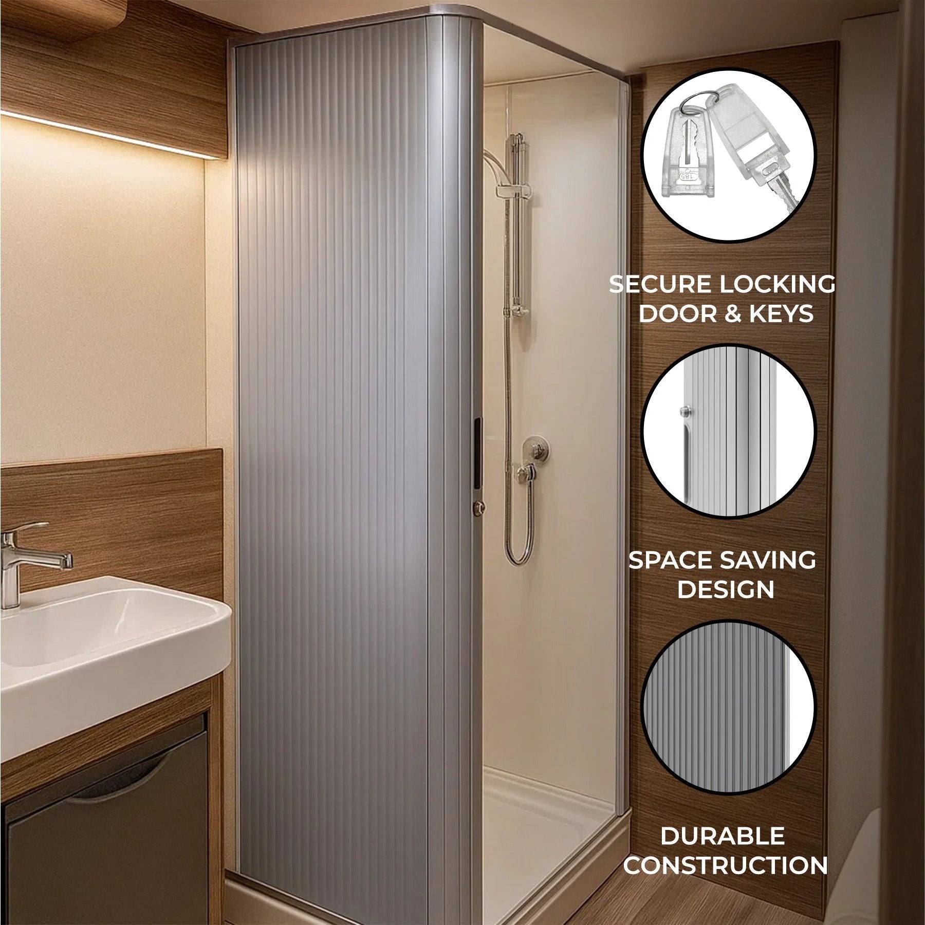 Tambour Shower Door – Silver by Monster Shop