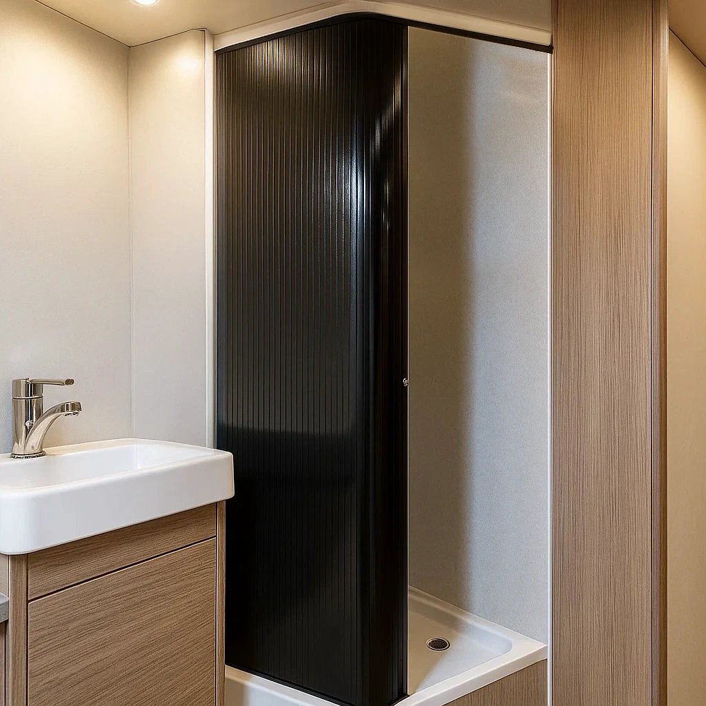Tambour Shower Door – Black by Monster Shop