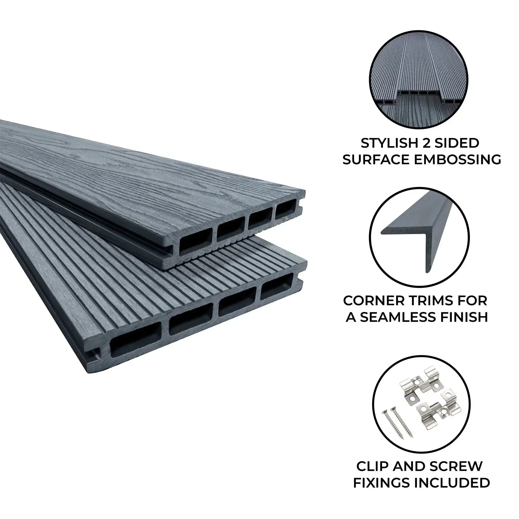Monster Shop Composite Decking Boards x 5 – Grey -
