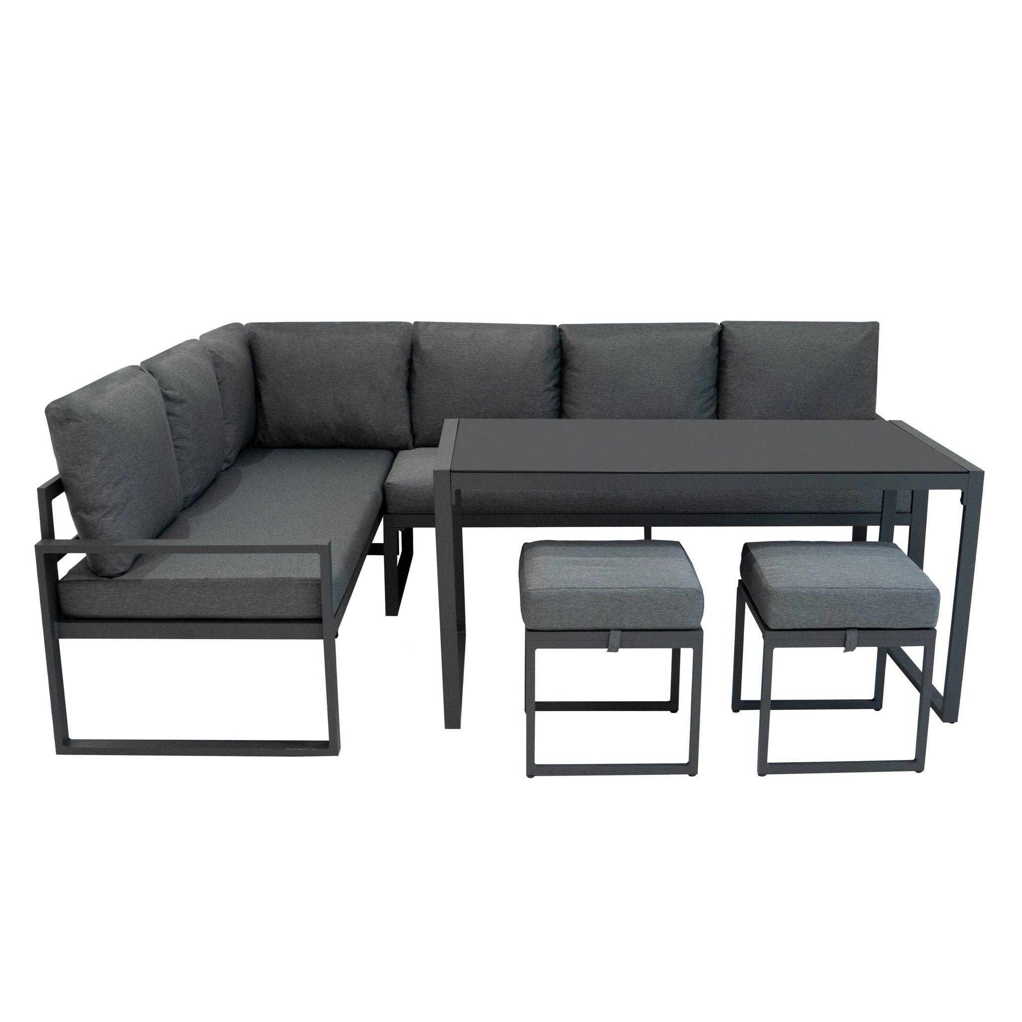 Aluminium Corner Sofa Set With Black Rattan Storage Box - Anthracite Grey by Monster Shop