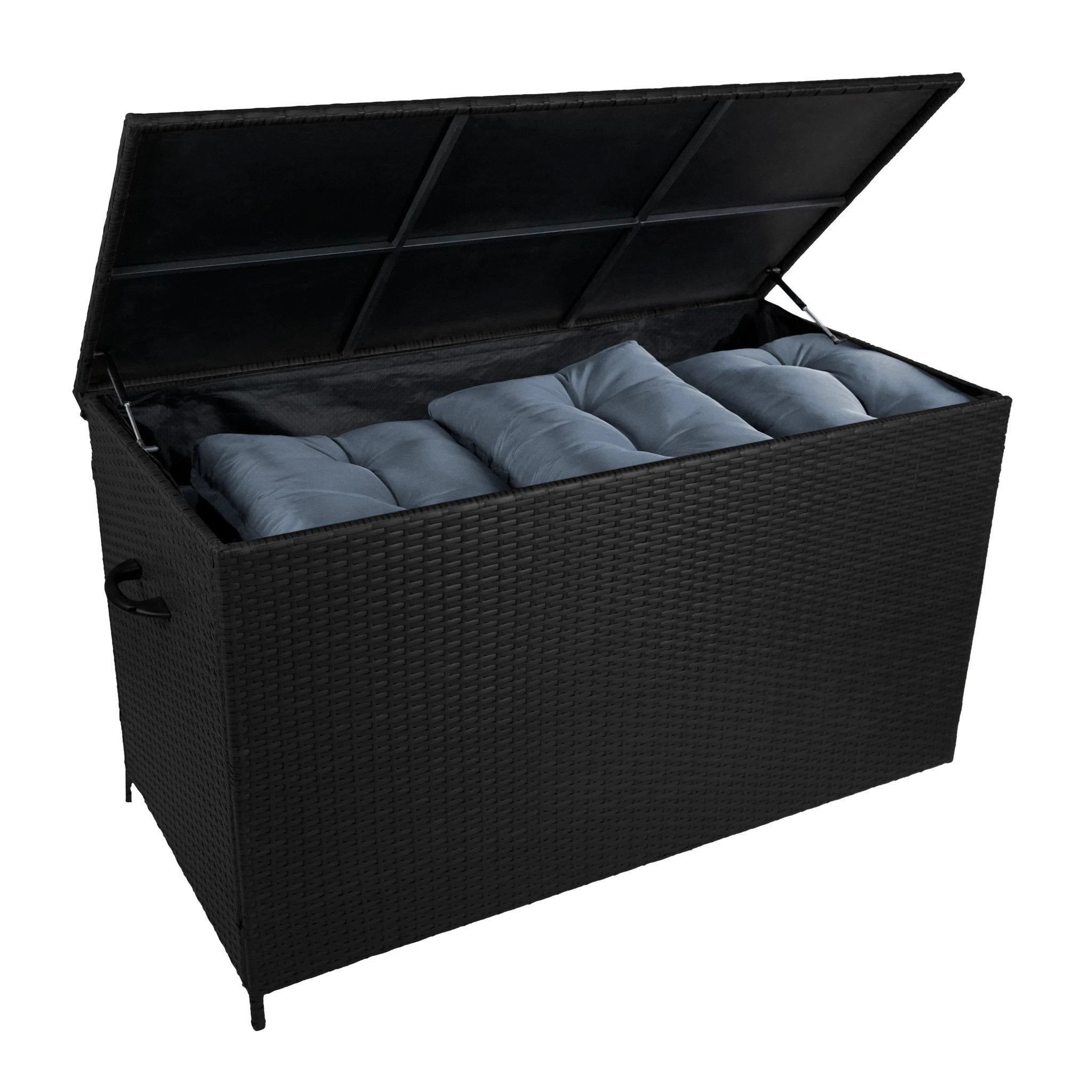 Monster Shop Aluminium Corner Sofa Set With Black Rattan Storage Box - Wood Effect -