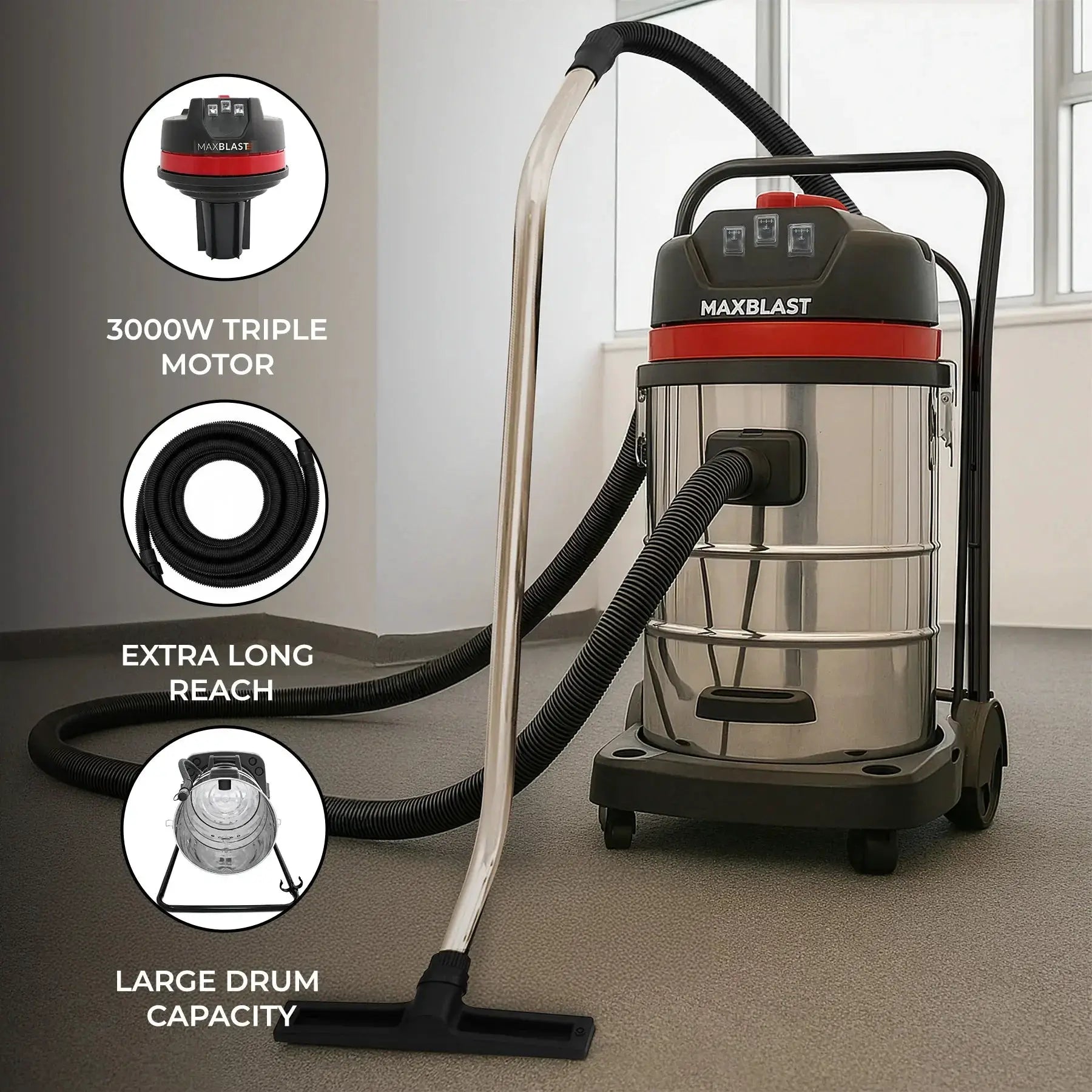 Monster Shop 80L Wet & Dry Vacuum With 5m Hose -