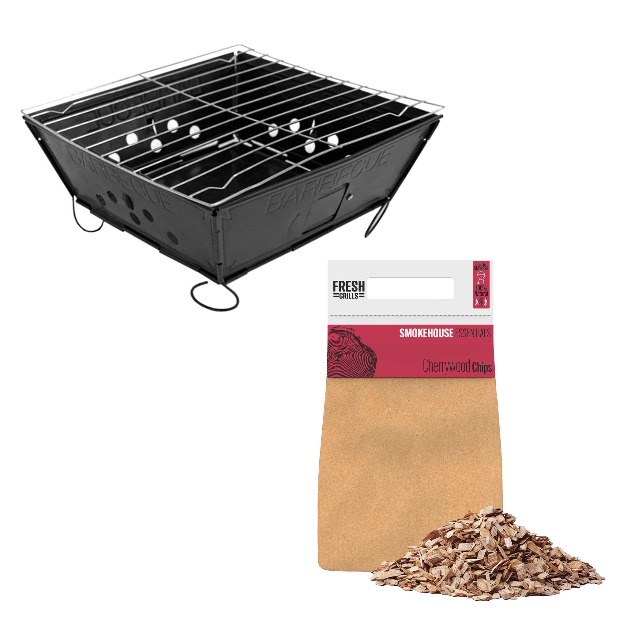 Monster Shop Portable BBQ with Cherrywood Wood Chips -