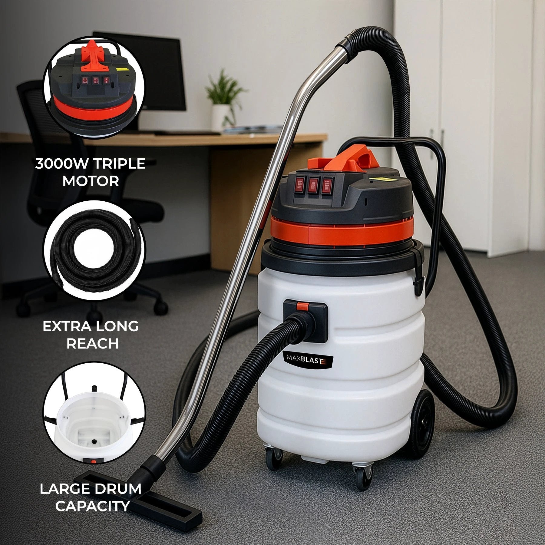 90L Wet & Dry Vacuum With 5m Hose by Monster Shop